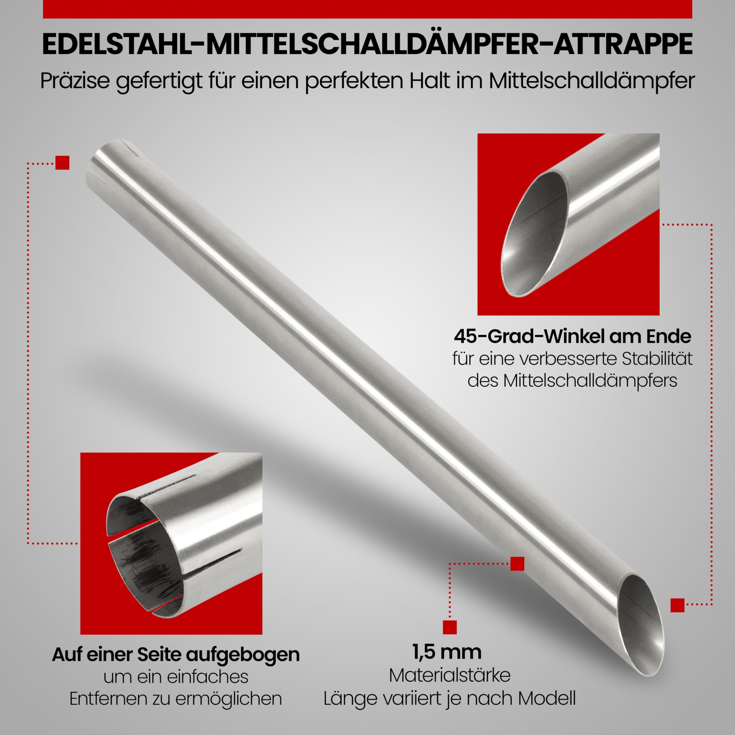 Mittelschalldämpfer MSD Attrappe für den VW Golf VII GTI Performance ab 2017 | Edelstahl gebürstet | Auspuffanlage Sportauspuff | Golf 7