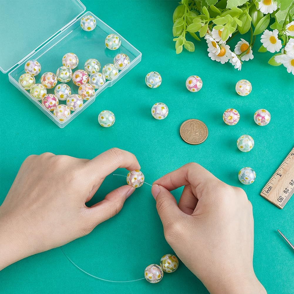 PH PandaHall 30Pcs Daisy Flowers Acrylic Beads 16mm AB Color Spacer Beads Round Loose Transparent Bead for Beadable Pens Beading Hairband Bracelets Necklace Craft - Image 3