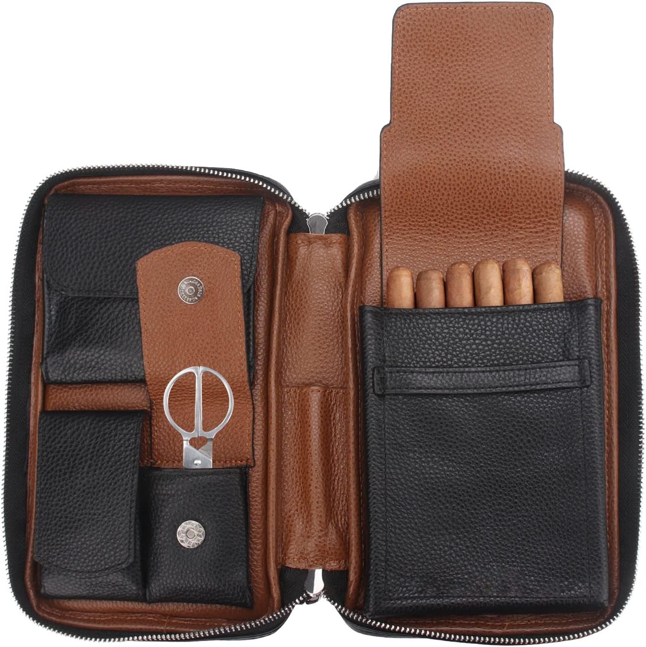 FIREDOG Cigar Pouch, Genuine Leather Travel Portable Cigar Case Box for Father's Day, Men, Husband (Holds 5-6 Cigars,Black)