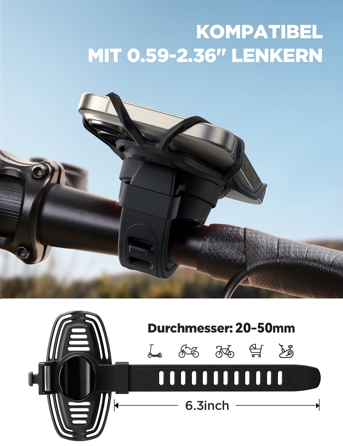 JOYROOM Handyhalterung Fahrrad 2026 Neueste [Silicone Stoßdämpfung] Handyhalterung Motorrad 360° Drehbare Lenker Halter für Rennrad, E Scooter, Kinderwagen, für iPhone 17 16 15 Smartphone 4,0-7,2 Zoll