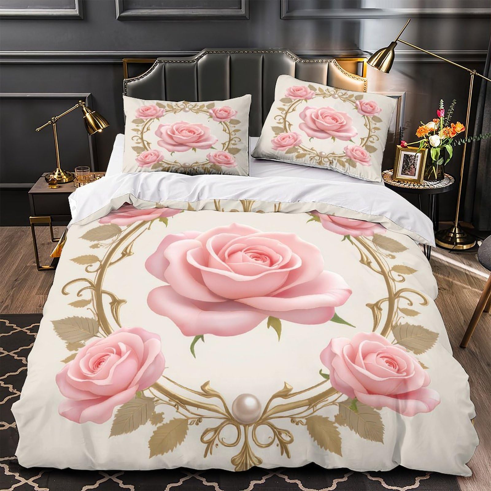 Parure de lit roses vintage 140x200 microfbre avec housse de couette