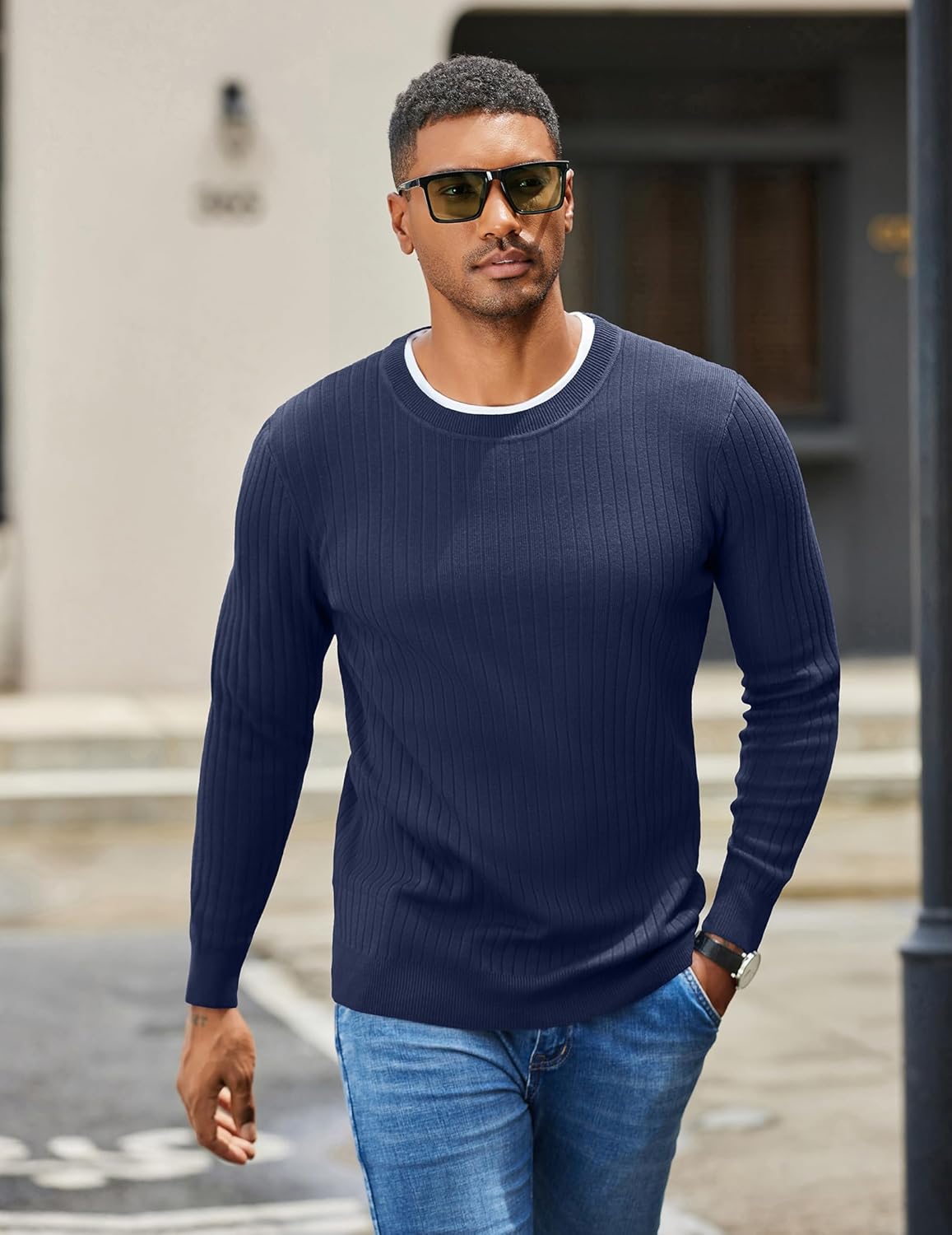 COOFANDY Men Crew Neck Knit Sweaters Lightweight Knitted Sweaters Long Sleeve Pullover Sweater Casual Dress Sweater - Image 4