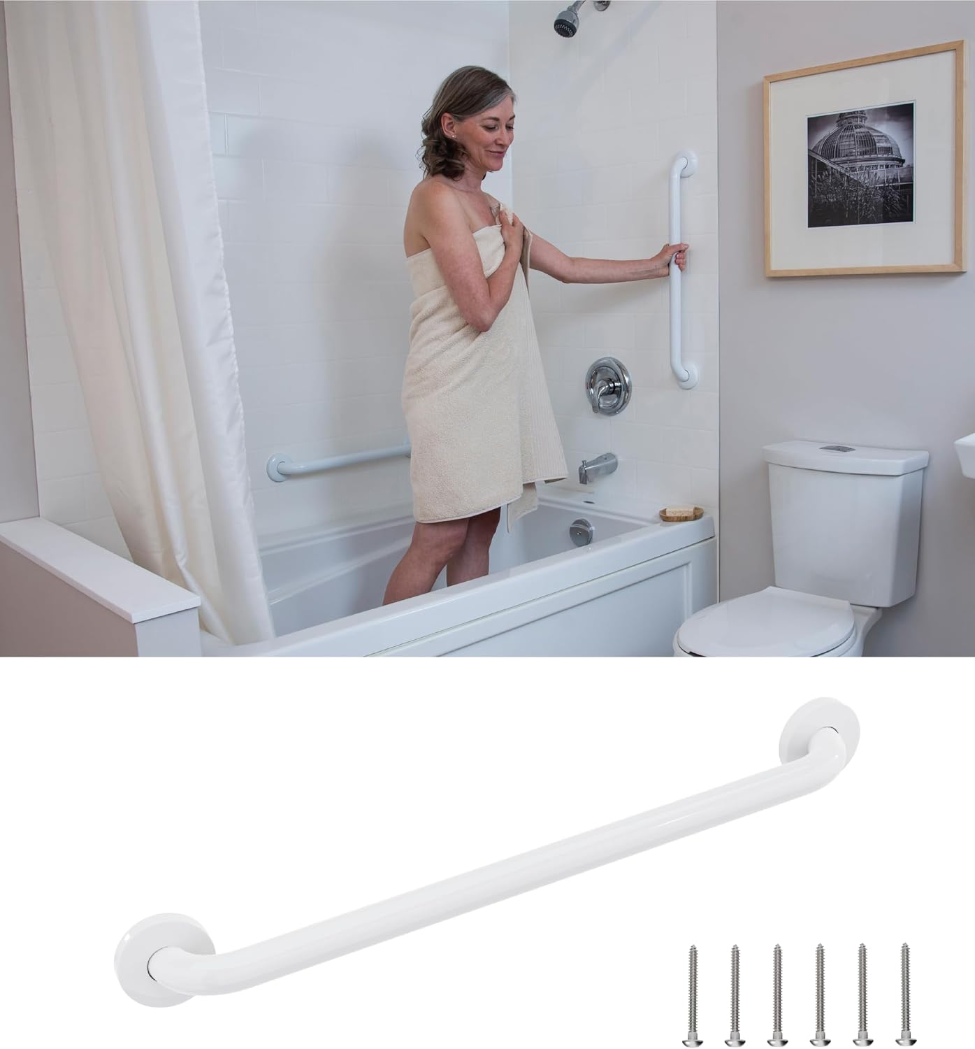 HEALTHCRAFT Easy Mount Grab Bar: ADA-Compliant Stainless-Steel with Concealed Screws, Available in 12-18-24-32-36-42" Inch Sizes (Compatible with Easy Mount Anchor) (12" Inch, Powder Coat White)