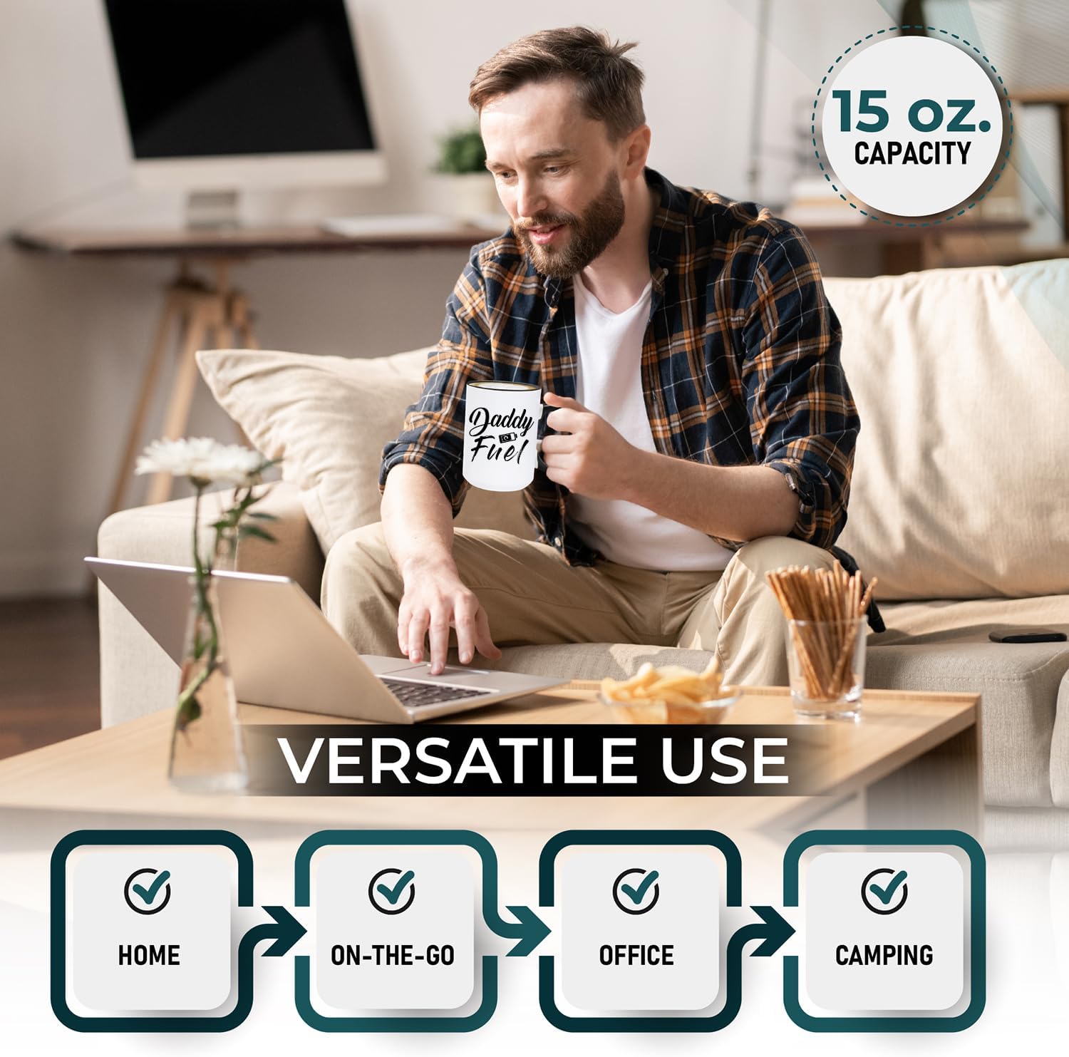 shop4ever Daddy Fuel Ceramic Coffee Mug Cup, Gift for Dad 15 oz. (Black Handle) - Image 3