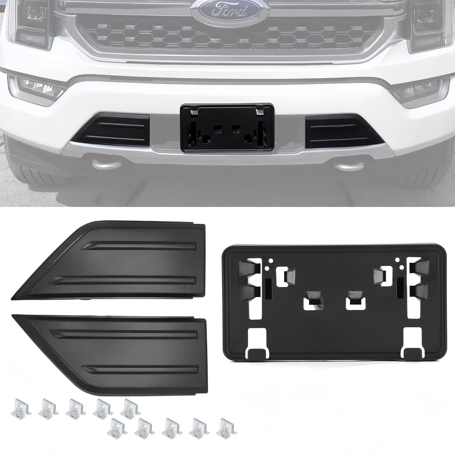 POETRYXIAO Front Bumper Guard Cover & License Plate Bracket Set Compatible with 2021-2024 Ford F150, F150 Accessories