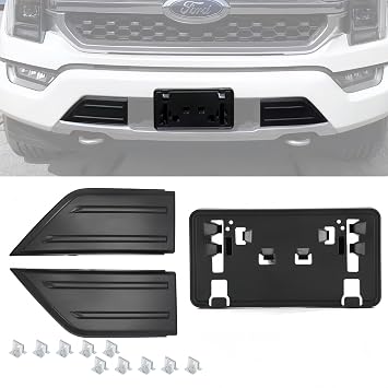 POETRYXIAO Front Bumper Guard Cover & License Plate Bracket Set Compatible with 2021-2024 Ford F150, F150 Accessories