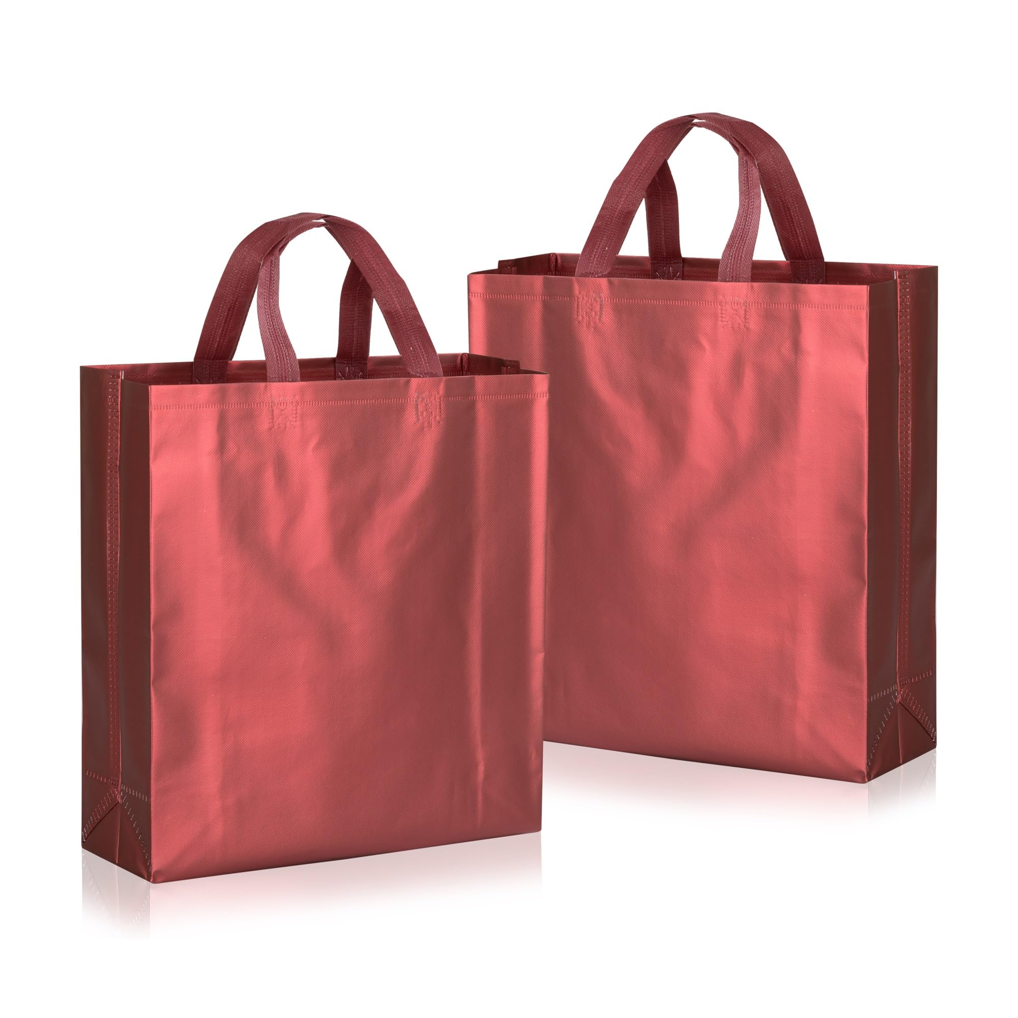 Drapme Medium Size Pack of 50 Pcs Matt Metallic Laminated Non-Woven Reusable Eco-Friendly Party Return Gift Bags (Maroon) (Medium 12x13x4 Inch)