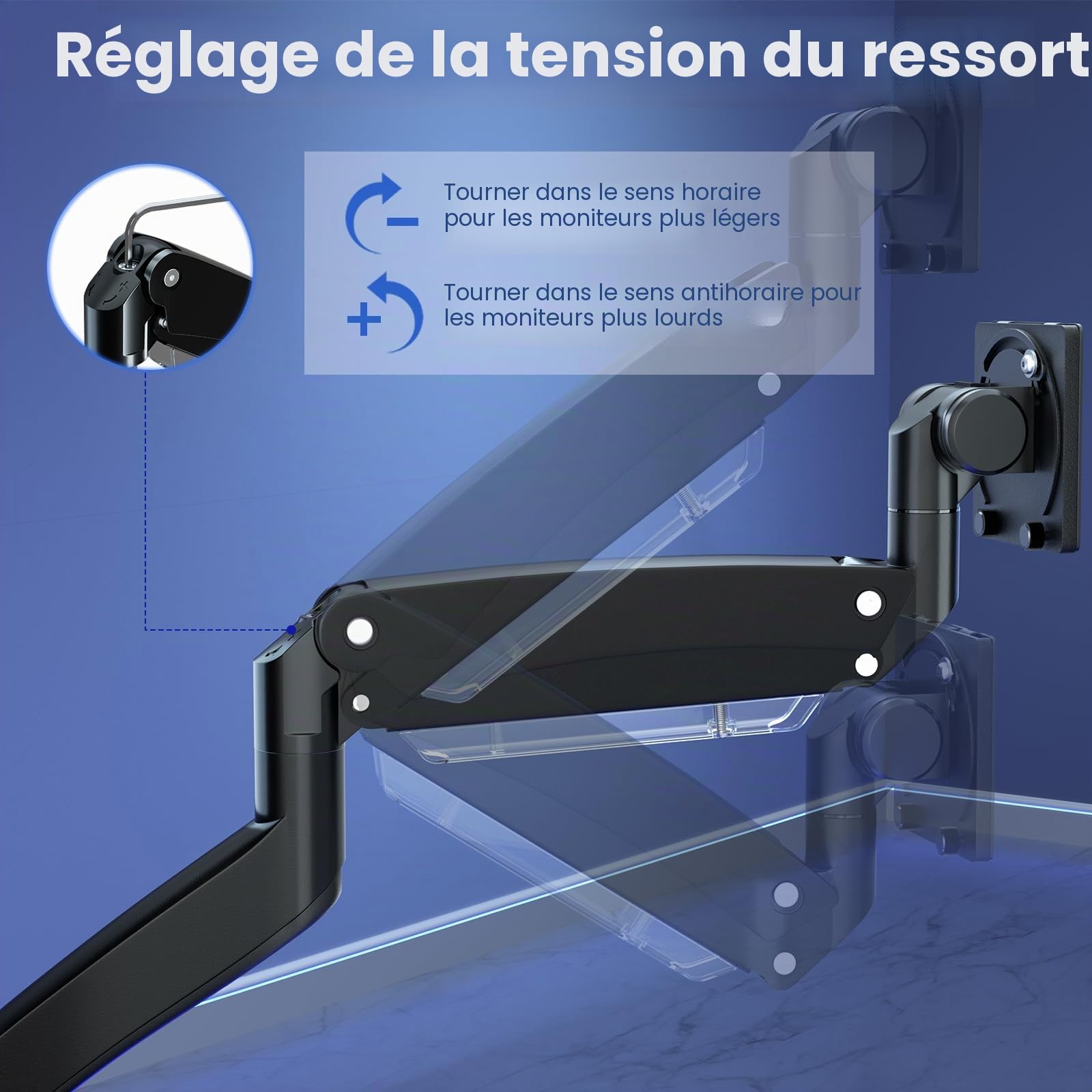 PUTORSEN Support Ecran PC pour écran Plat et incurvé de 22-57 Pouces, Support d'écran réglable en Hauteur, Capacité de Charge 27kg/59.4lbs, avec Plaque de Renfort, VESA Max jusqu'à 200x200