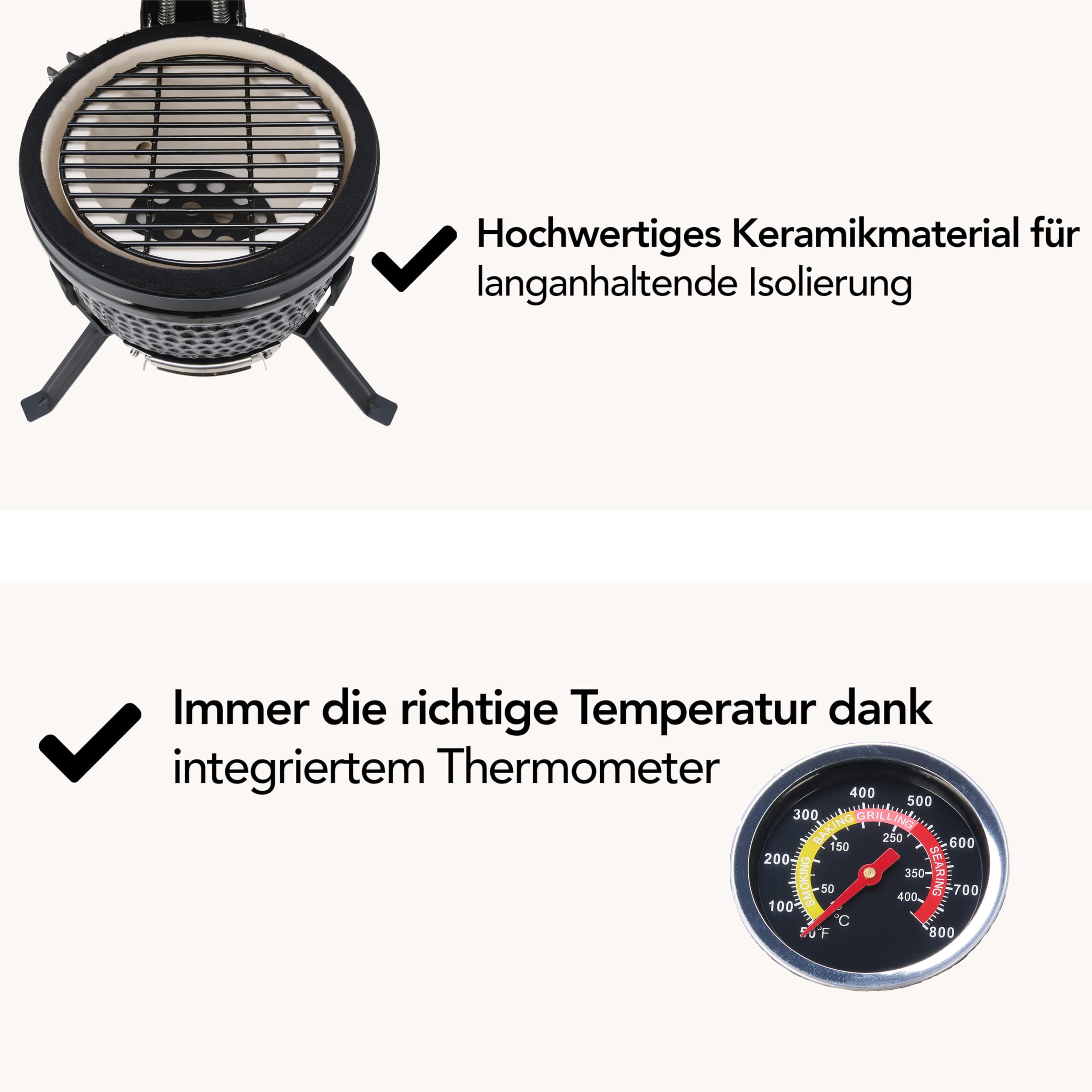 Brixy Kamado BBQ Egg Holzkohlegrill - 13 Zoll - Inklusive Hülle - Ø 27 cm - Schwarz - Mit Integriertem Thermometer
