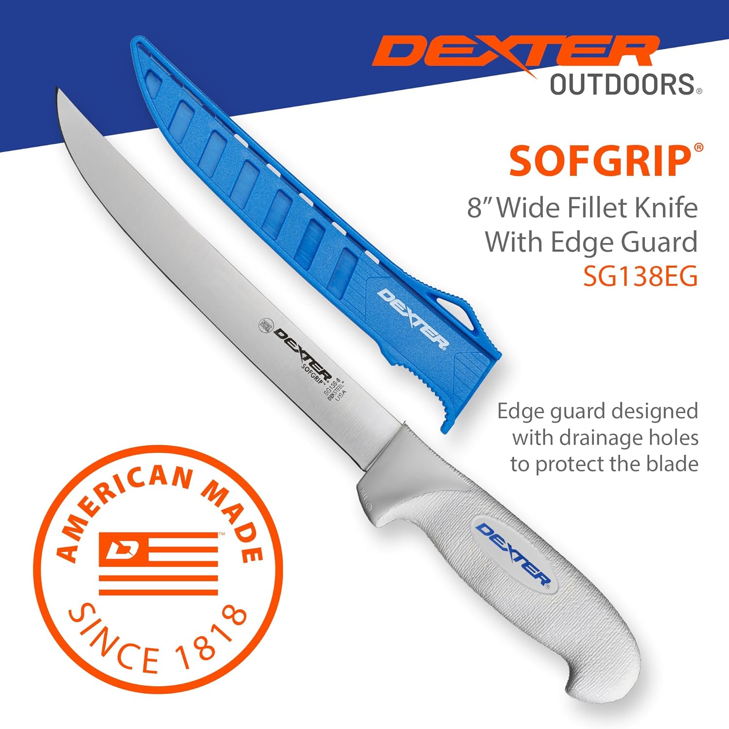 Dexter Outdoors 8" SOFGRIP Wide Fillet Knife | Includes Edge Guard