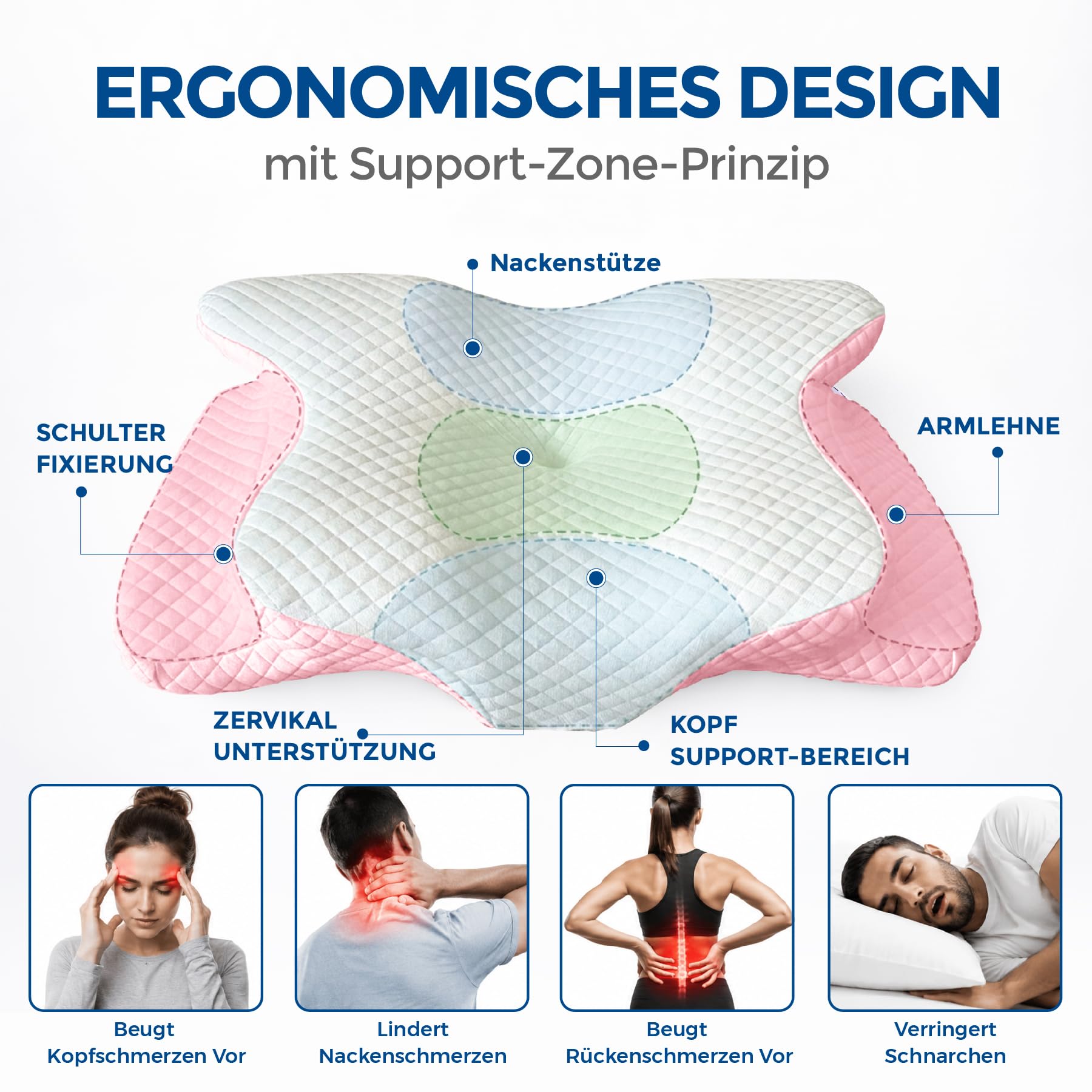 Ergonomisches Memory Schaum Kopfkissen Nackenstützkissen Seitenschläferkissen Kühlend Rosa
