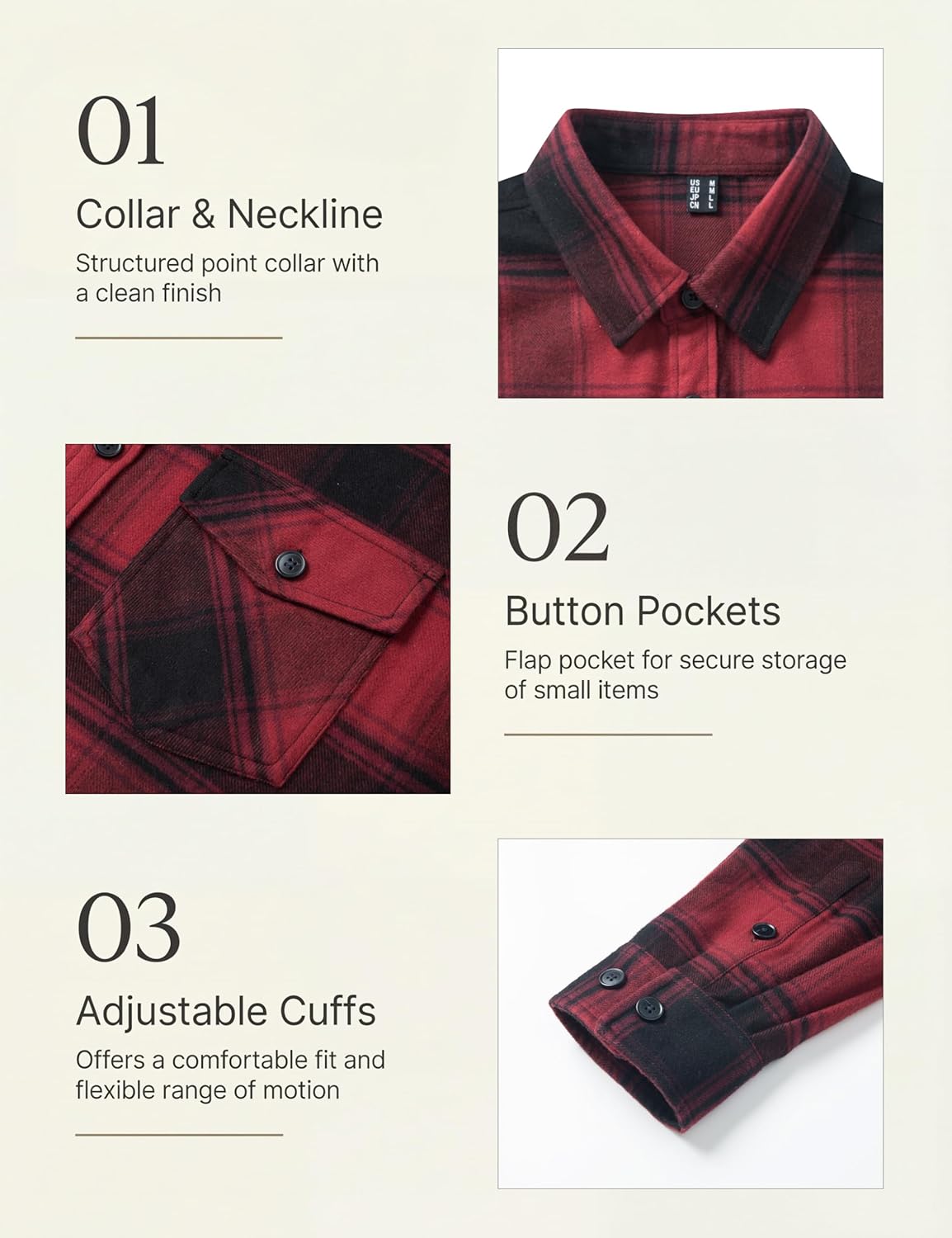 TACVASEN Men's Flannel Shirts Long Sleeve Button Down Soft Brushed Cotton Flannel Casual Plaid Spring Fall Shirt