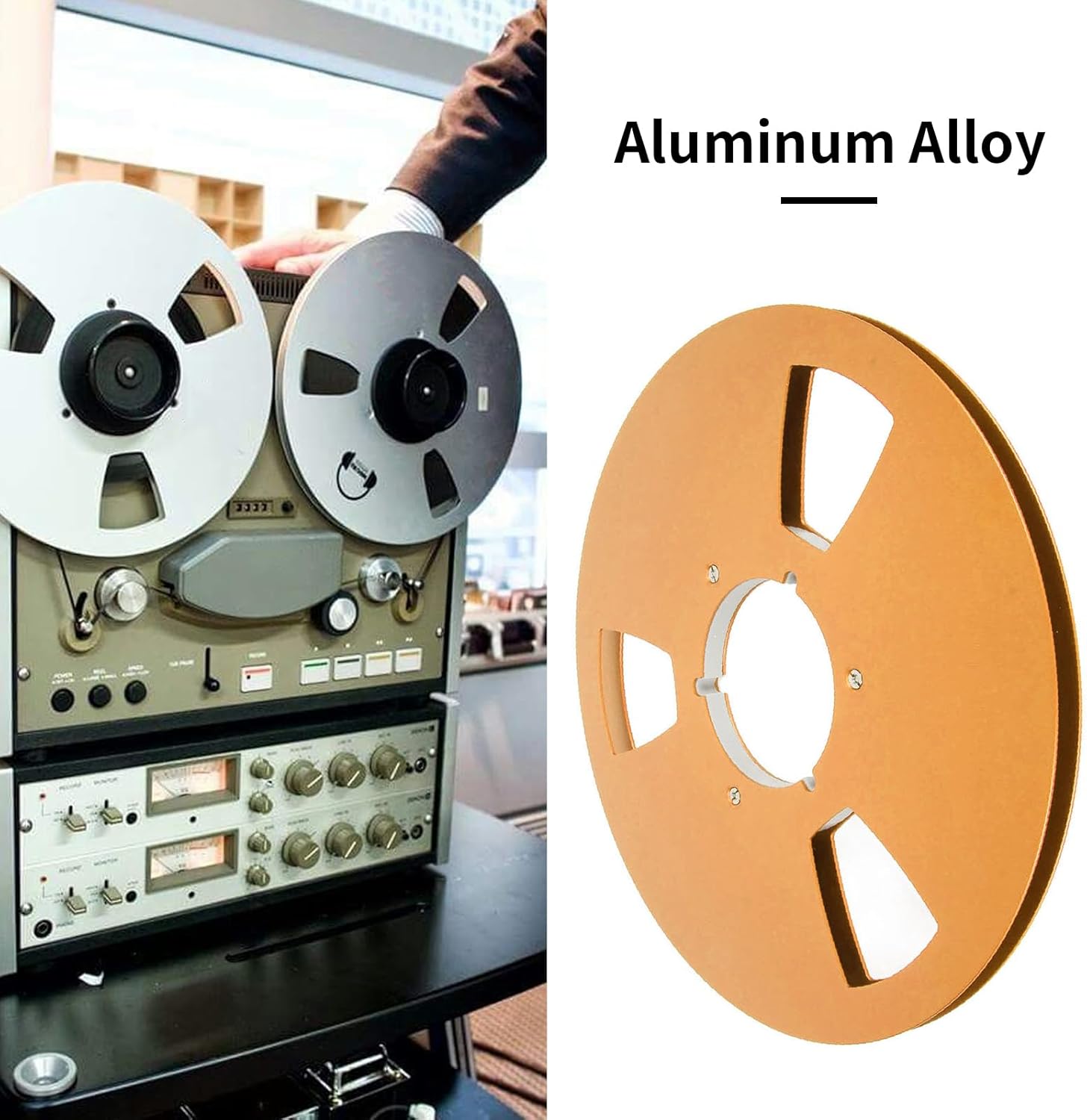 BORDSTRACT 10 Inch 1/4 Inch Tape Reel Open Reel,3 Wind Resistance Holes Empty Tape Reel for Recording Aluminum Alloy Take Up Reel for Professional Sound Durability(gold)