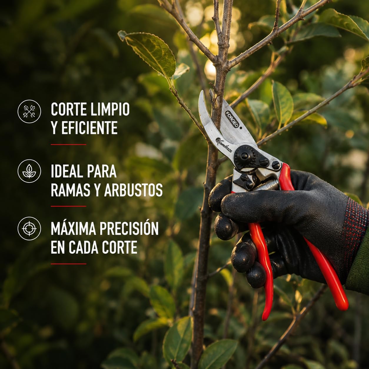Tijeras de Poda Kamikaze Profesional. Mangos de Aluminio Revestidos en PVC Antideslizante. Hoja de Acero SK-5 Templado. Corta-Alambres. Corte Preciso hasta 25mm. Durabilidad Garantizada