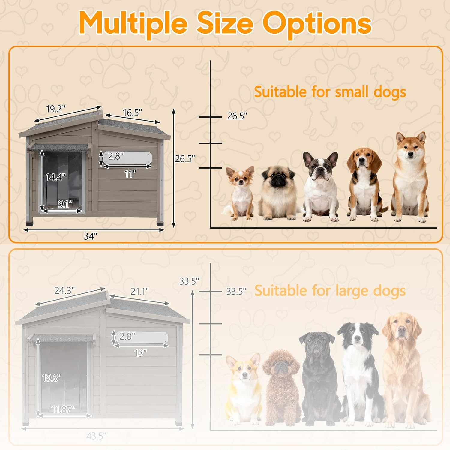 Outdoor Dog House Waterproof for Small to Medium Dogs Breeds with Openable Asphalt Roof, Anti-Chewing Iron Frame, Window, Weatherproof Indoor Outside (34" LX 22" WX 26.5" H)