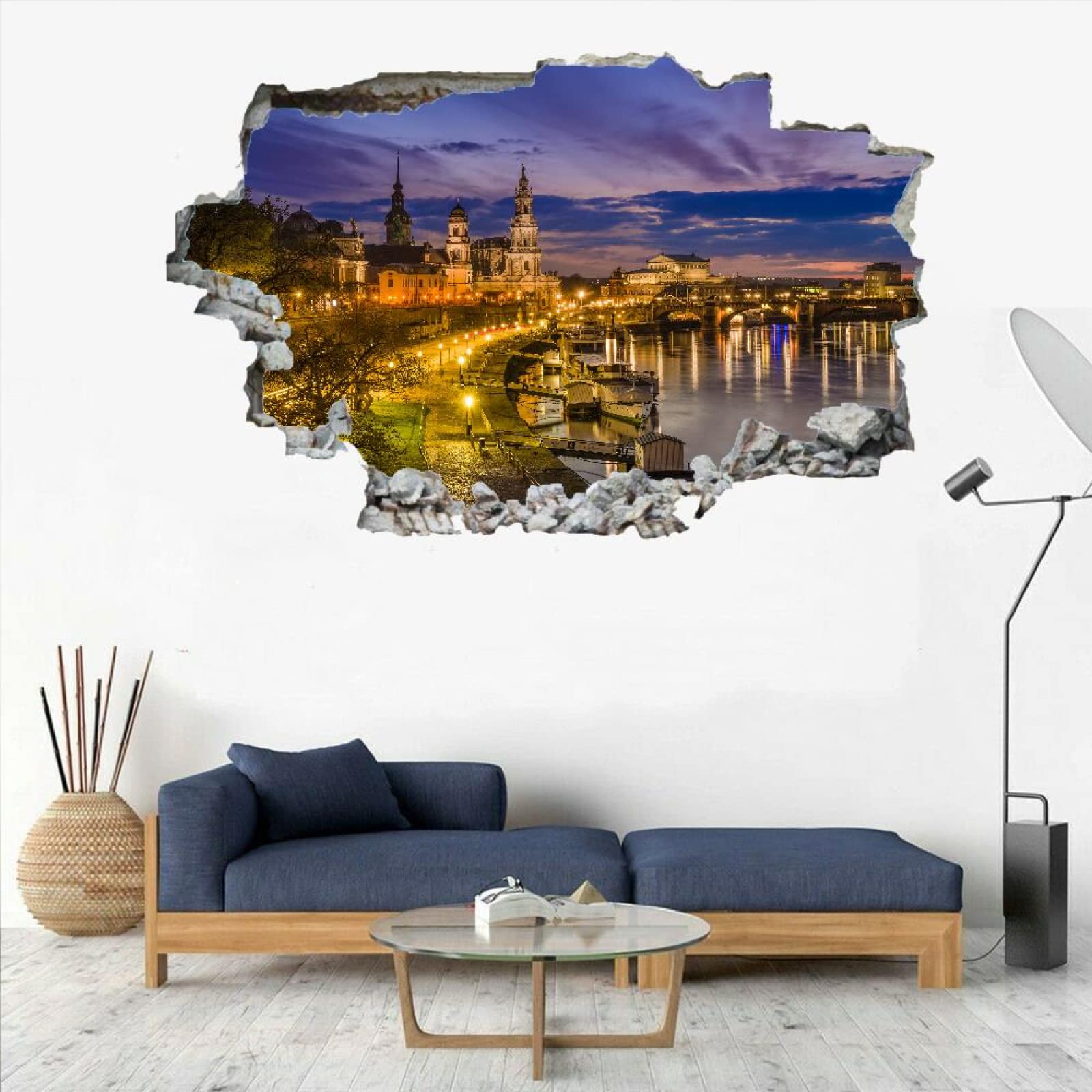 Himmel 3D Durchbruch Wandtattoo Mädchen Kinderzimmer Stadtnacht Wandaufkleber Dekorative Modern Wandsticker Vinyl Wandaufkleber für Junge Teenager Zimmer Wohnzimmer Schlafzimmer Wandbilder Deko