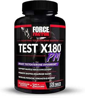 Force Factor Test X180 PM Testosterone Booster for Men, Overnight Testosterone Supplement to Build Muscle, Increase Strength, and Promote Deeper, Healthier Sleep and Recovery, 120 Tablets