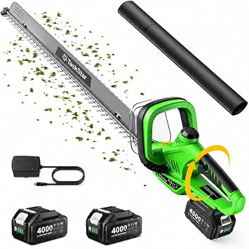 TaskStar 22" Hedge Trimmer Cordless 20V Rotatable Handle Electric Bush Trimmer with Debris Remover, 2x4.0Ah Rechargeable Battery, Dual-Action SK5 Blade, All-Around Trimming Shrub Hedge Clippers
