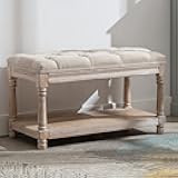 DUOMAY Farmhouse Tufted Storage Ottoman Bench with Shelf, 31.5