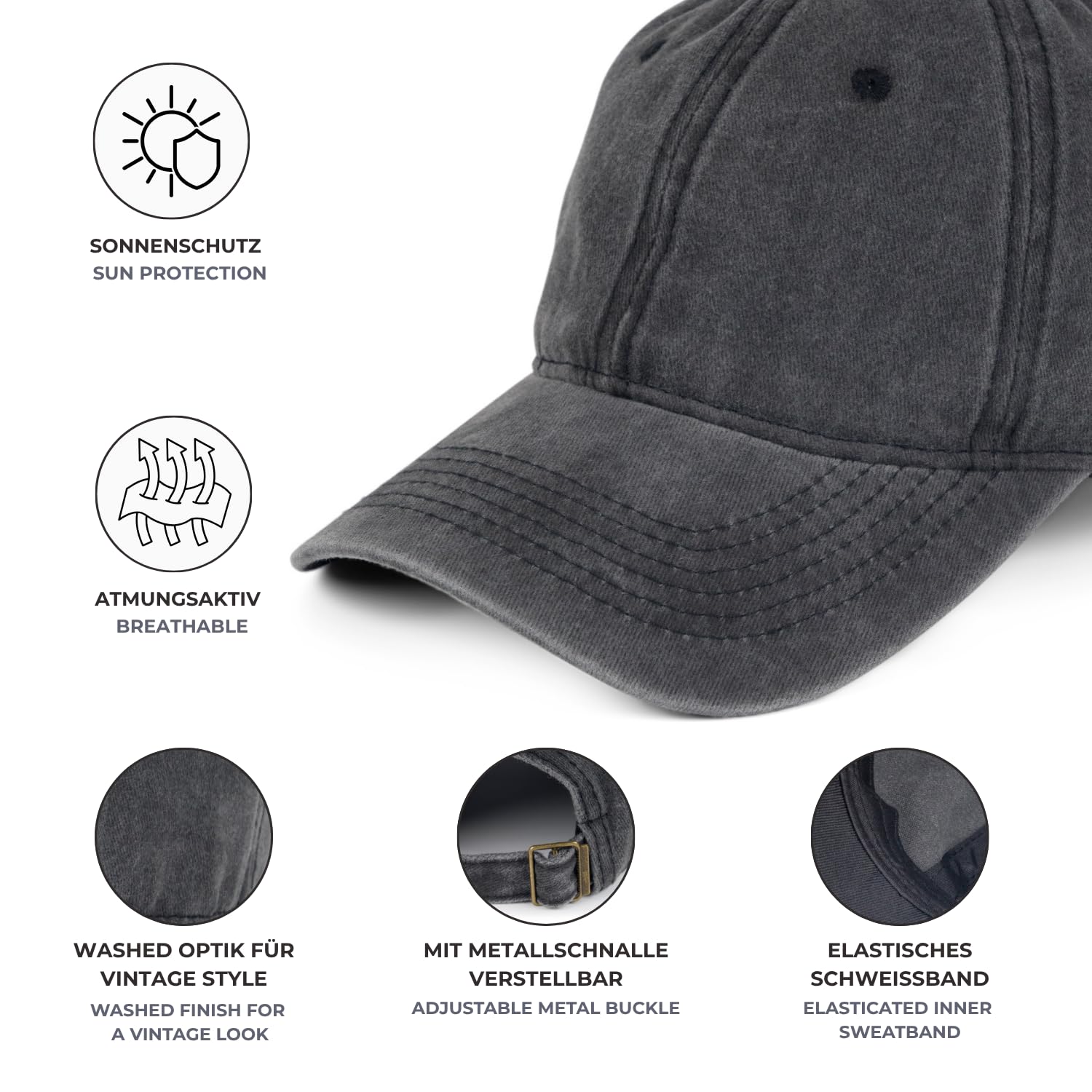 styleBREAKER Gorra Vaquera Vintage de 6 Paneles con Estrella de Camuflaje y el número 52 Cosido, Apariencia desgastada, Gorra de béisbol, Ajustable, Unisex 04023053