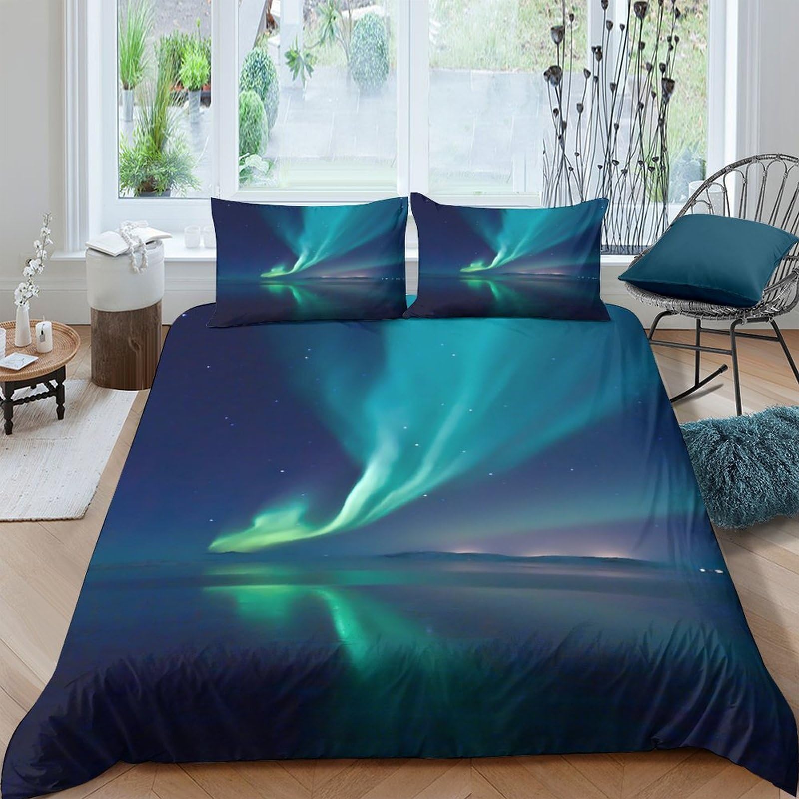 Ctjqhvkz Style-10 3D Printed Northern Lights Fitted Sheet Microfiber Soft Aurora Night Mattress Cover For Bedroom Dorm Decor Single（135X200cm）