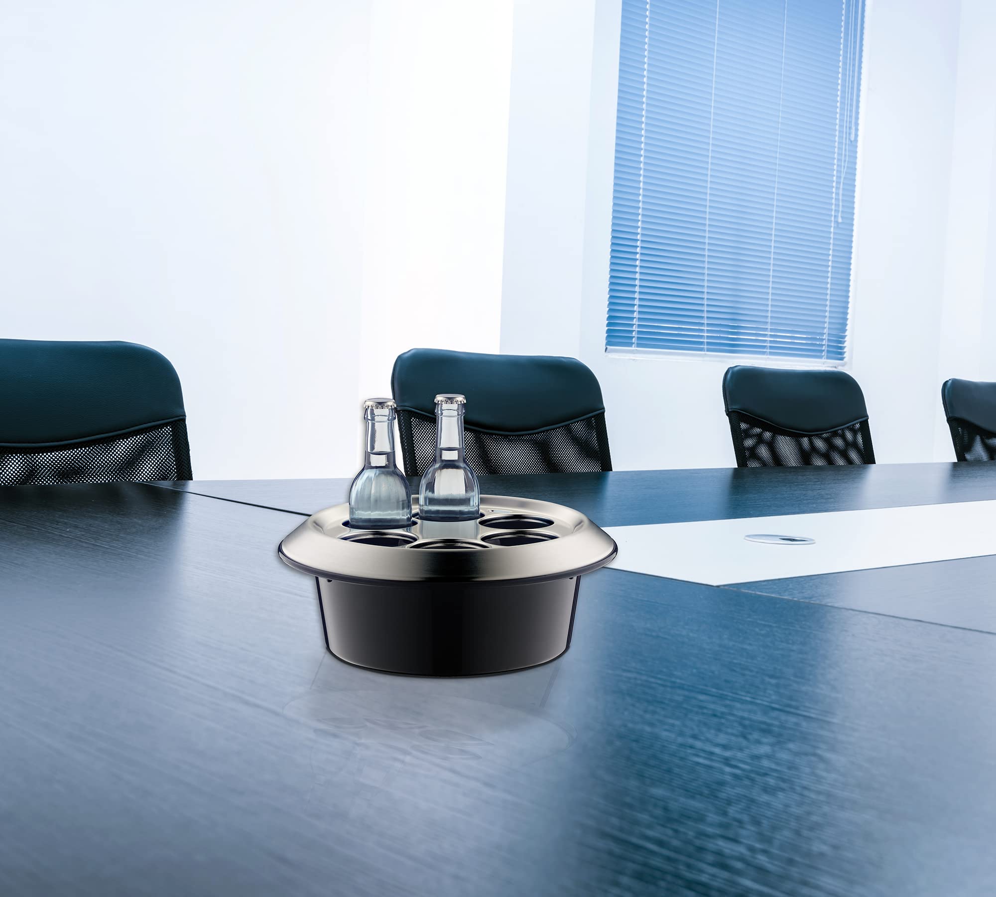 alfi KONFERENZBOY, Caviar Black, Conference Cooler Made of Plastic with Stainless Steel Cover, Table Cooler for 6 Bottles up to 0.33 l, Active Cooling with ice Pack, Hospitality for Meetings,
