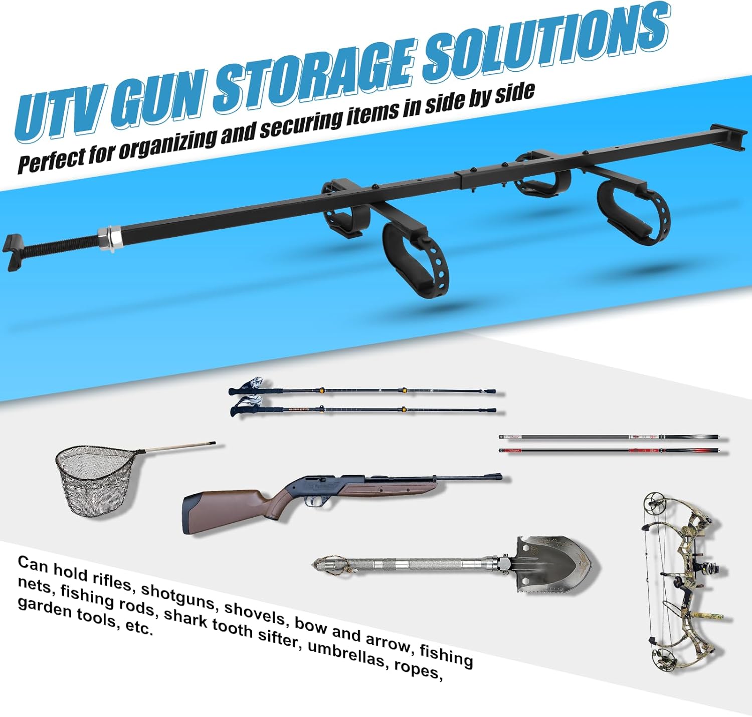 UTV Quick-Draw Overhead Gun Rack Holder Fit for Polaris Ranger 1000/1000 Crew/XP 1000/XP 1000 Crew/XP 900/Full-Size 570/Can Am Defender XT SXS w/Pro Fit Cage Span 48"-54", Not Fit Round Tube