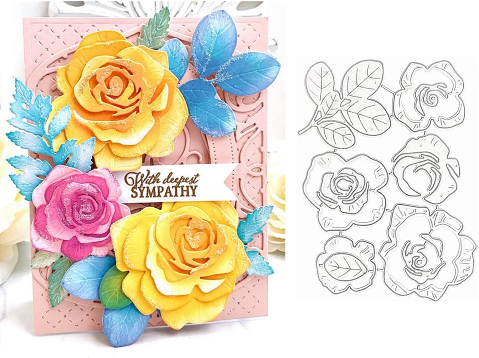 3D Rose Flower Metal Die Cuts,Wedding Flower Leaf Leaves Cutting Dies Cut Stencils