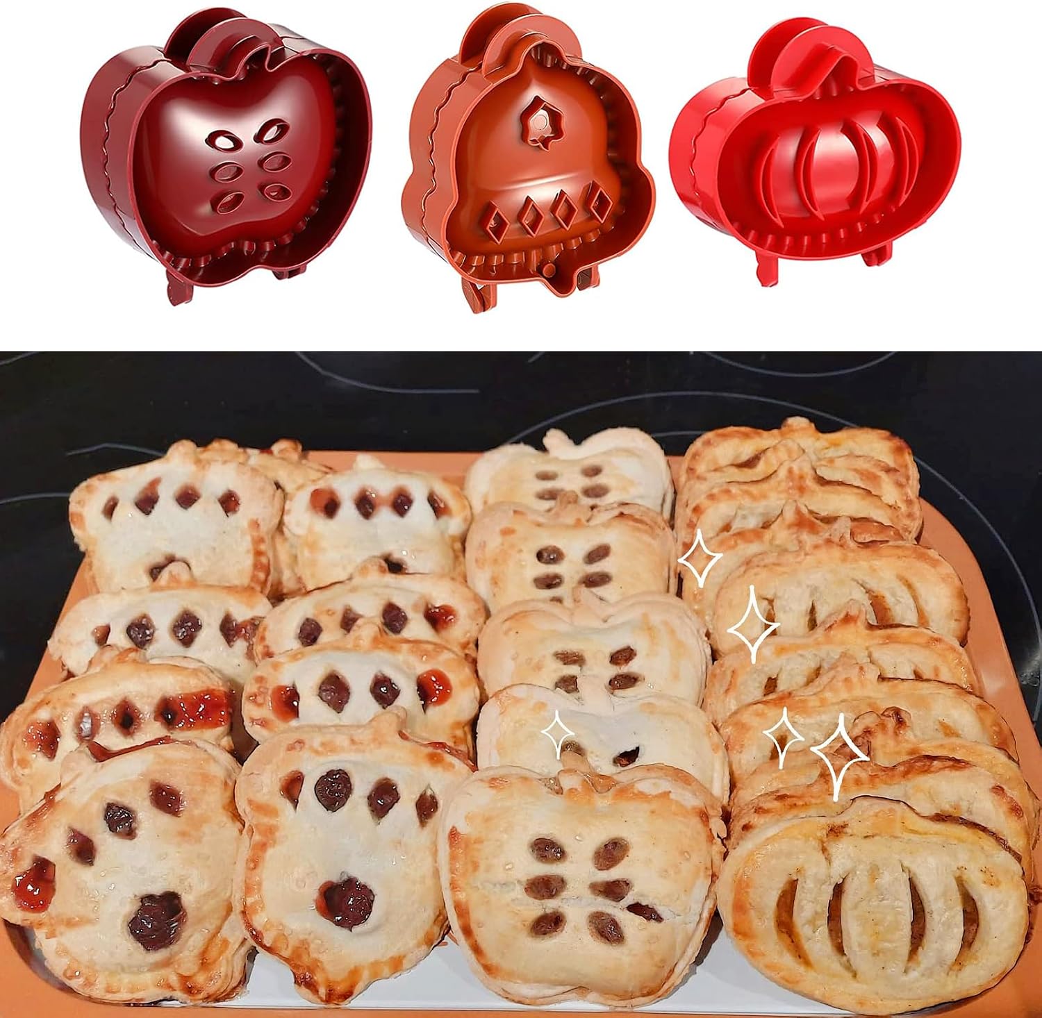 Hand Pie Molds for Fall Baking - 3 PCS Dough Presser Mini Pocket Pie Molds Apple Pumpkin and Acorn Shapes One Press Hand Pie Maker