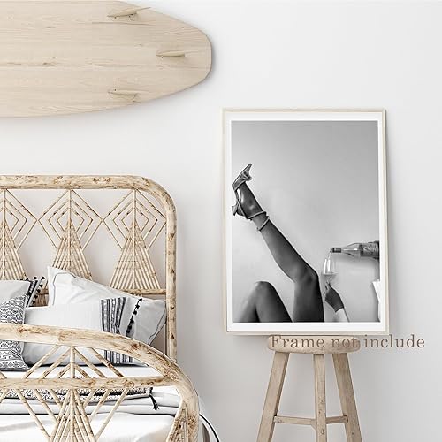 Miniatura 5 de Decoración de carrito de bar, arte de pared moderno para decoración de habitación, carrito de bar en blanco y negro, arte de pared, tacones altos,