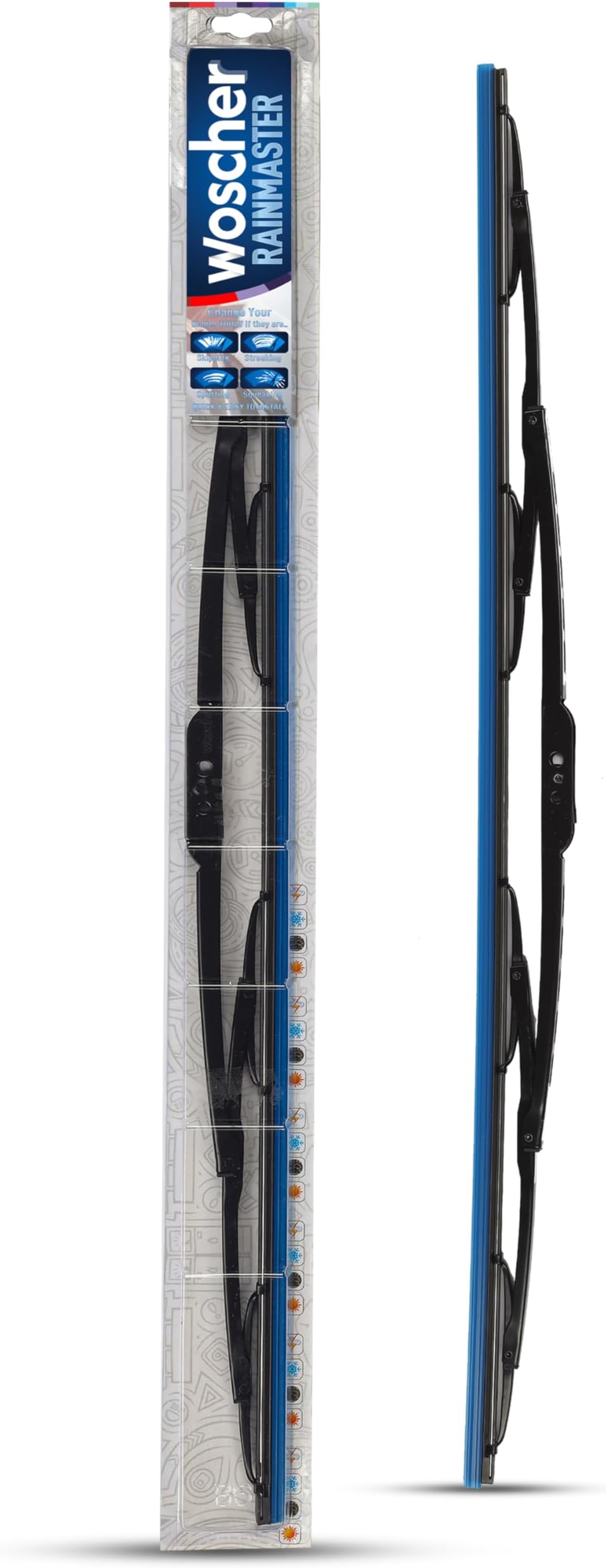 Woscher Car Wiper Blade 17 Inch | Flat Blade Performance | High-Speed All-Weather Wiping | Universal Fit | Single Wiper Blade for Cars