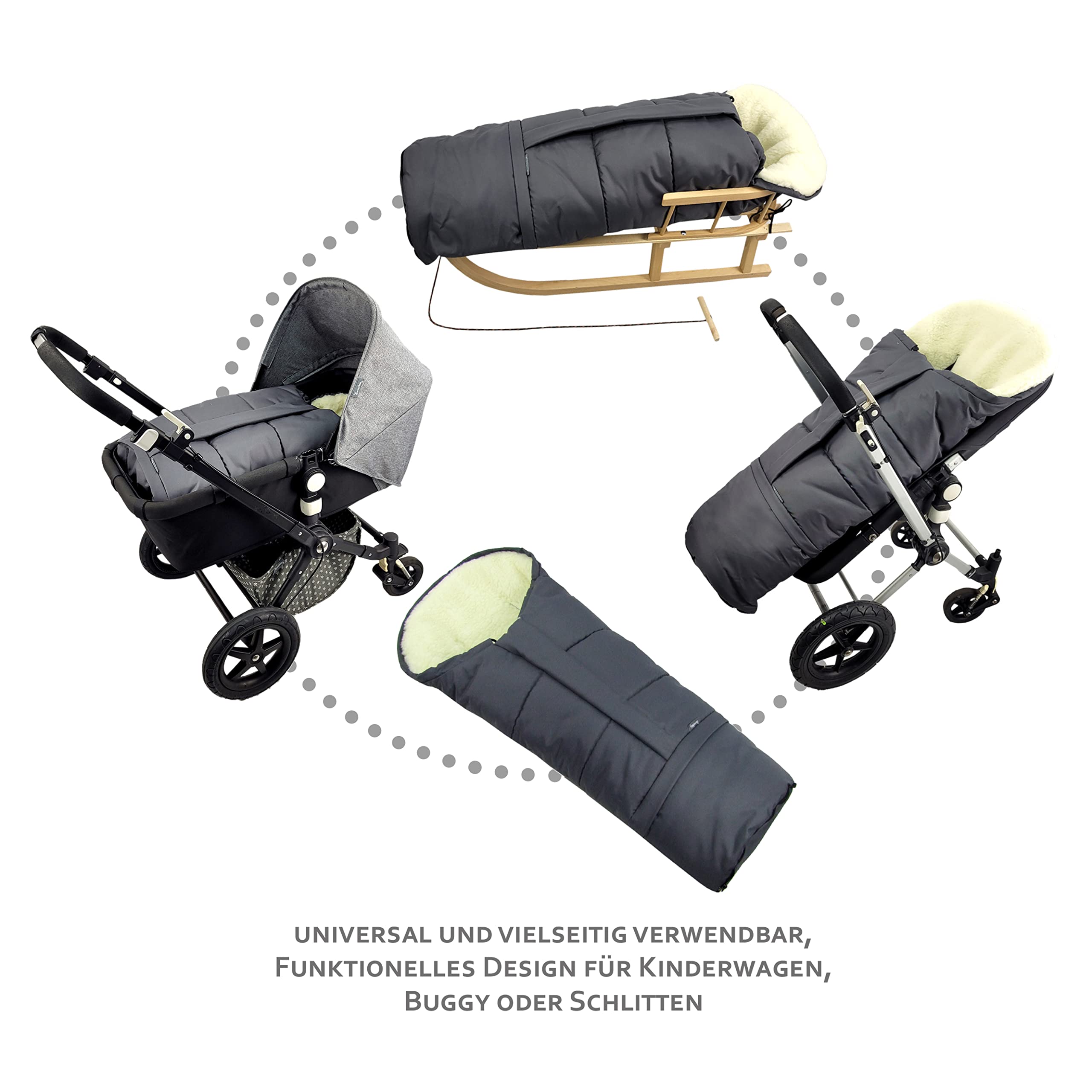 Bambiniwelt, offerta combinato MUFF + sacco a pelo invernale in lana d'agnello per passeggino, carrozzina, slitta, stelle turchesi XX