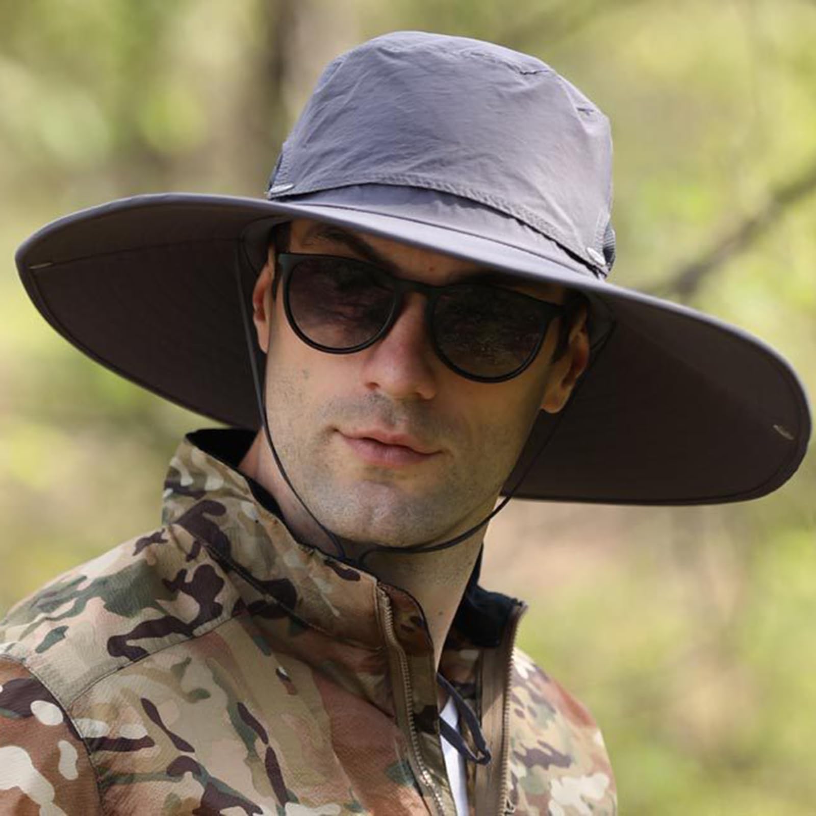Cappello Da Pescatore A Tesa Larga Traspirante Da Uomo con Cinturino Sotto Il Mento E Parte Superiore Rimovibile Berretto Estivo Ad Asciugatura Rapida
