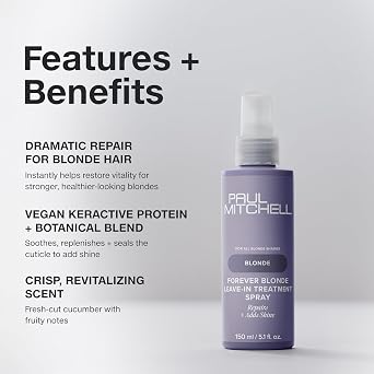 Paul Mitchell Forever Blonde Leave-In Treatment Spray, Repairs + Adds Shine, Ideal For Bleached + Lightened Hair, 5.1 fl. oz