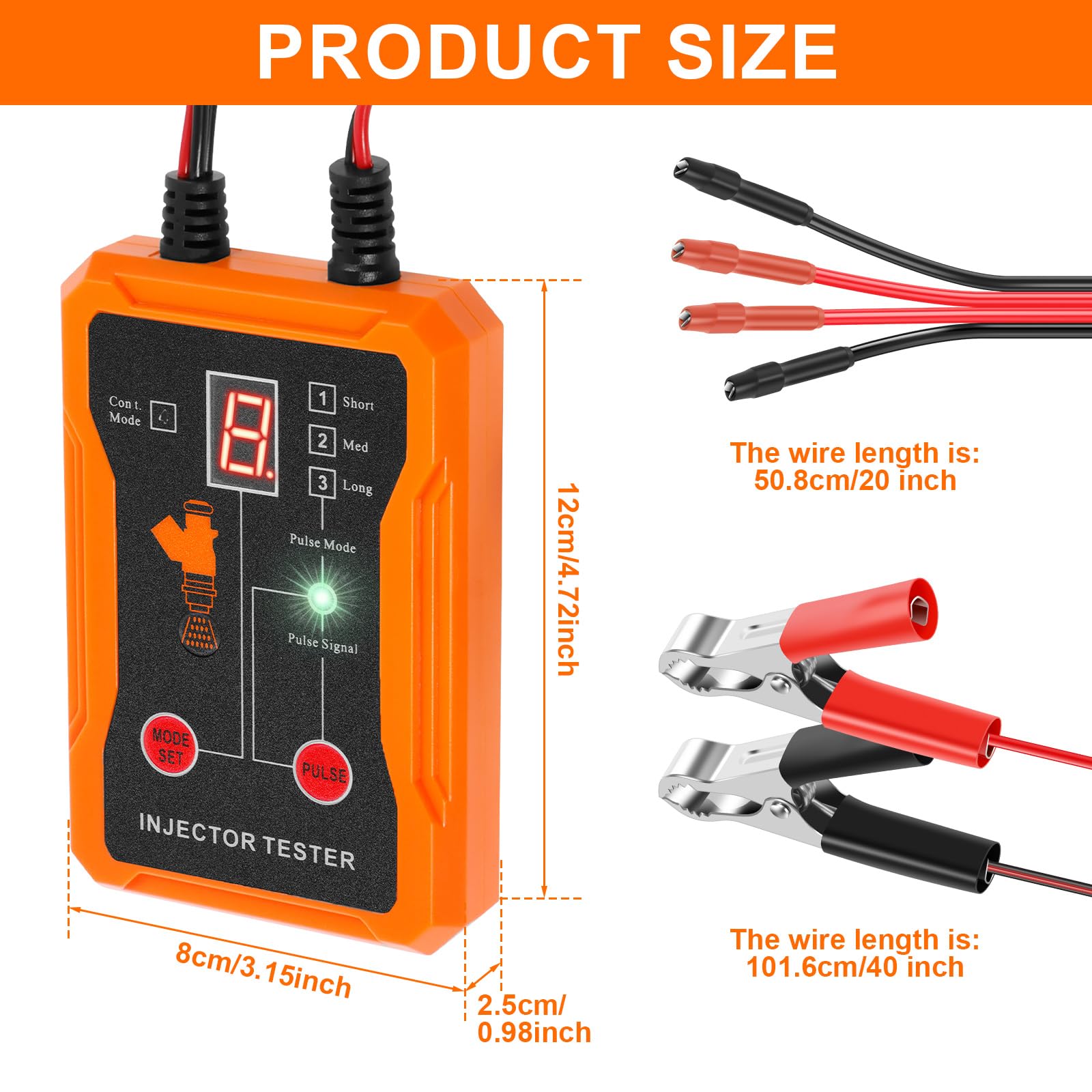 KTZCTPCA Universal Fuel Injector Tester, 8 Pulse Mode Fuel Injector Detector with Protection Function, DIY Fuel Injector Cleaner Kit, LCD Display Vehicle Fuel Injector Tester for Auto Car Motorcycle