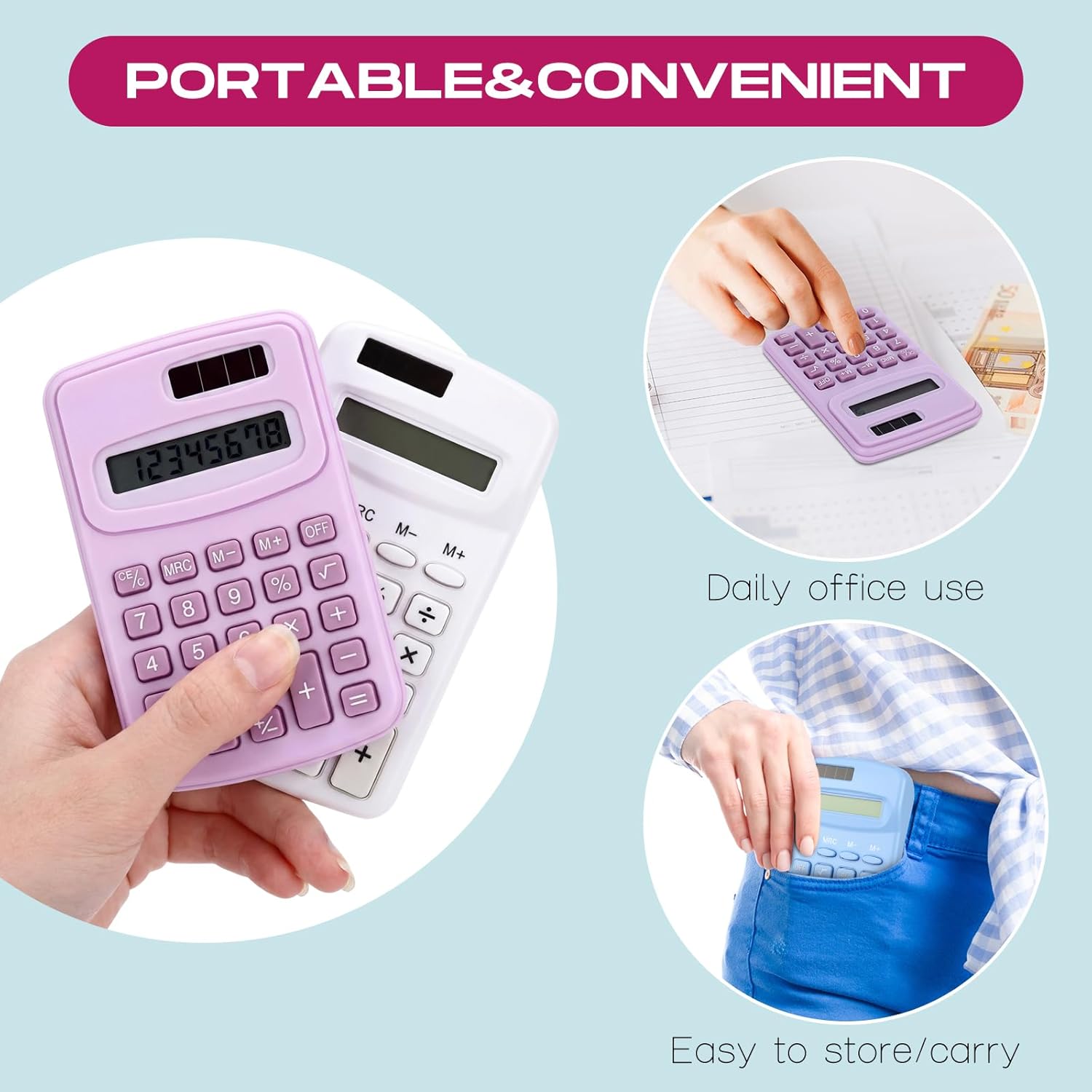 Chumia 50 Pieces Pocket Calculator Bulk Basic Small 4 Function Calculator Battery Powered Handheld Kids Mini Calculators for Students Desktop Primary School Home Office(Macarons)