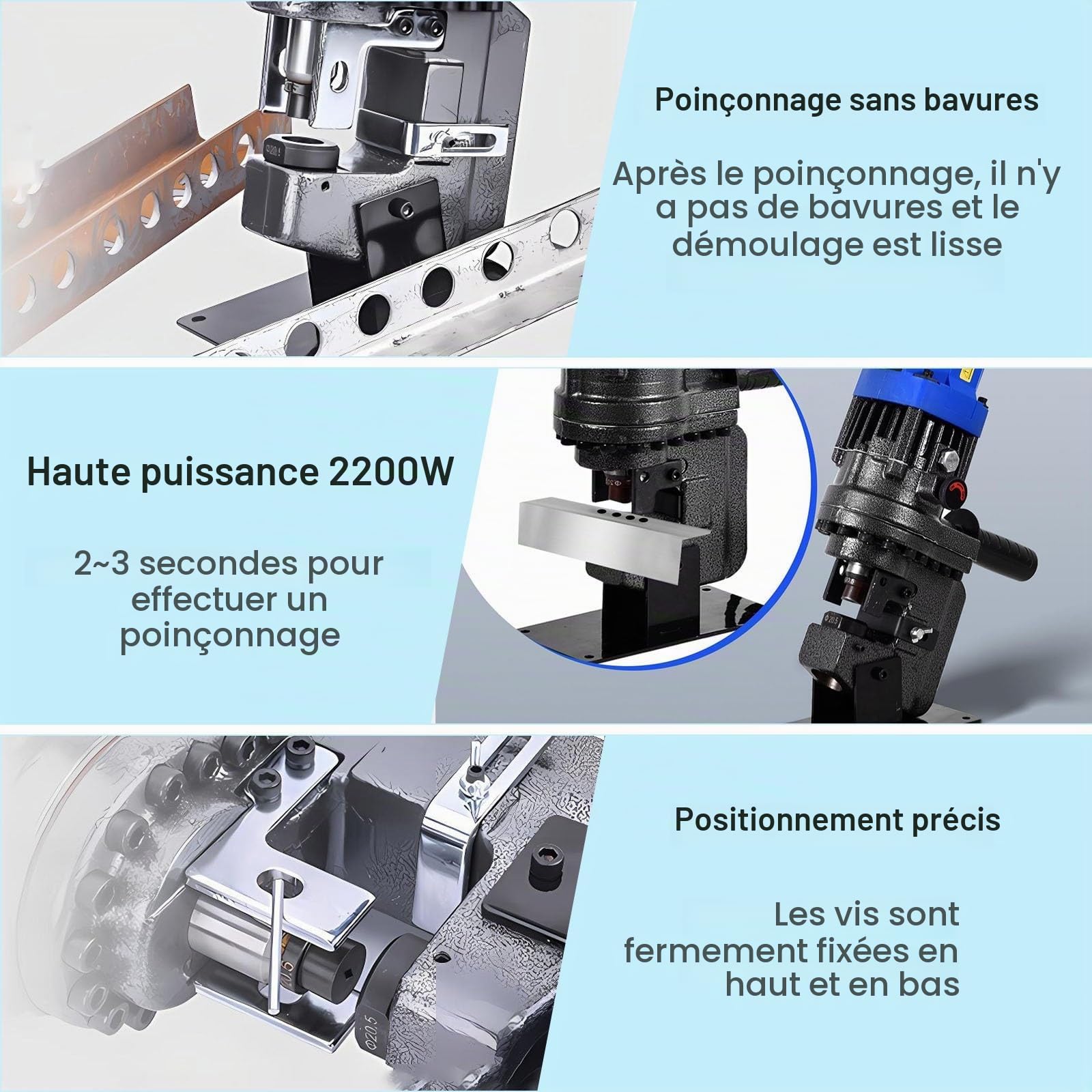 Machine à Poinçonner Métal 10t 2200W, Perforatrice Hydraulique électrique Améliorée, Pour Atelier, Plaques Acier Et Fer