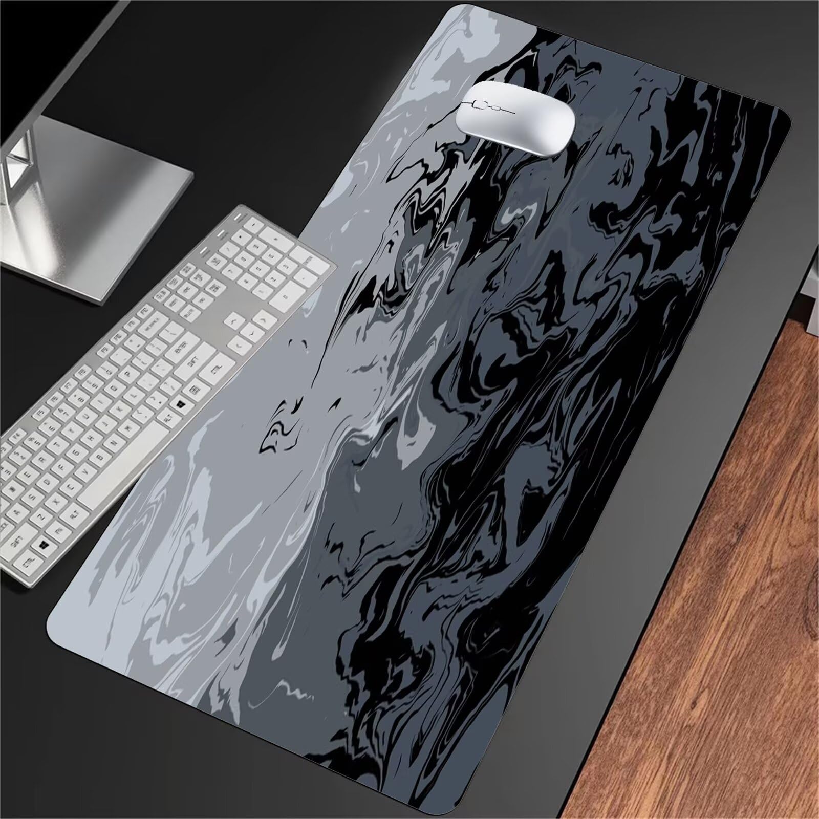 Podkładka pod mysz do gier 1200 x 600 x 2 mm XXL Podkładka pod mysz do gier, duża podkładka pod biurko z antypoślizgową gumową podstawą, dla graczy, pracowników biurowych (płynna, czarna, szara)