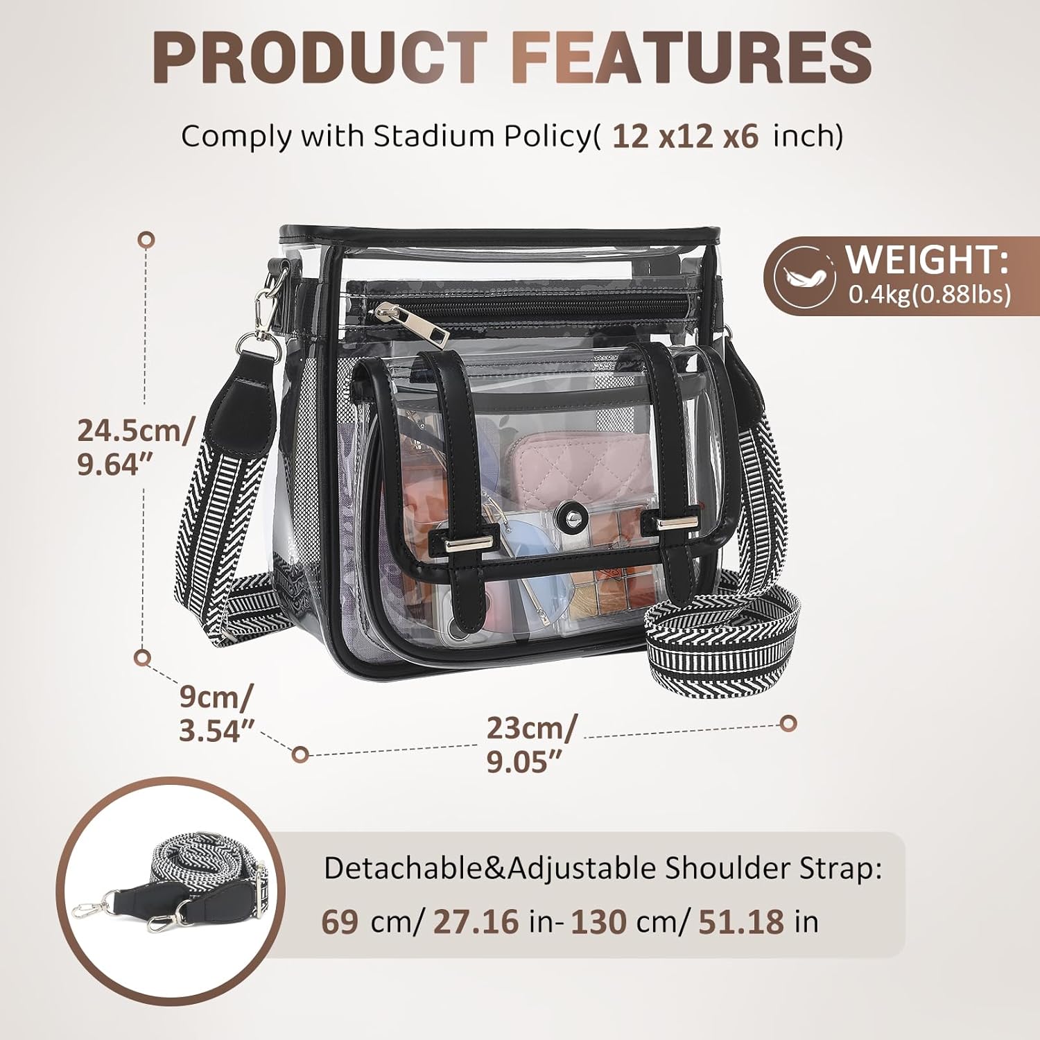 Clear Purse, PVC Clear Crossbody Bags for Women Heavy Duty Transparent Bag for Stadium Events See Through Concert Bag - Image 3