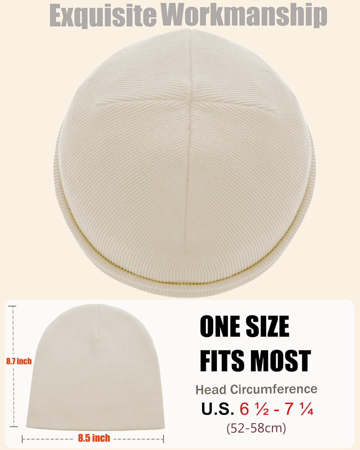 100% Cotton Beanie Hat, Cuffless Beanies Warm Knit Winter Skull Cap, Unisex Soft Fisherman Hats for Women Men - Image 2