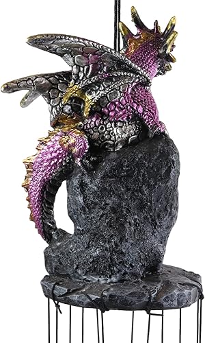 Miniatura 6 de Ebros Gift Figura medieval de dragón morado que guarda el topacio de geoda de cristal, corona de campanilla de viento resonante con rocas de geoda