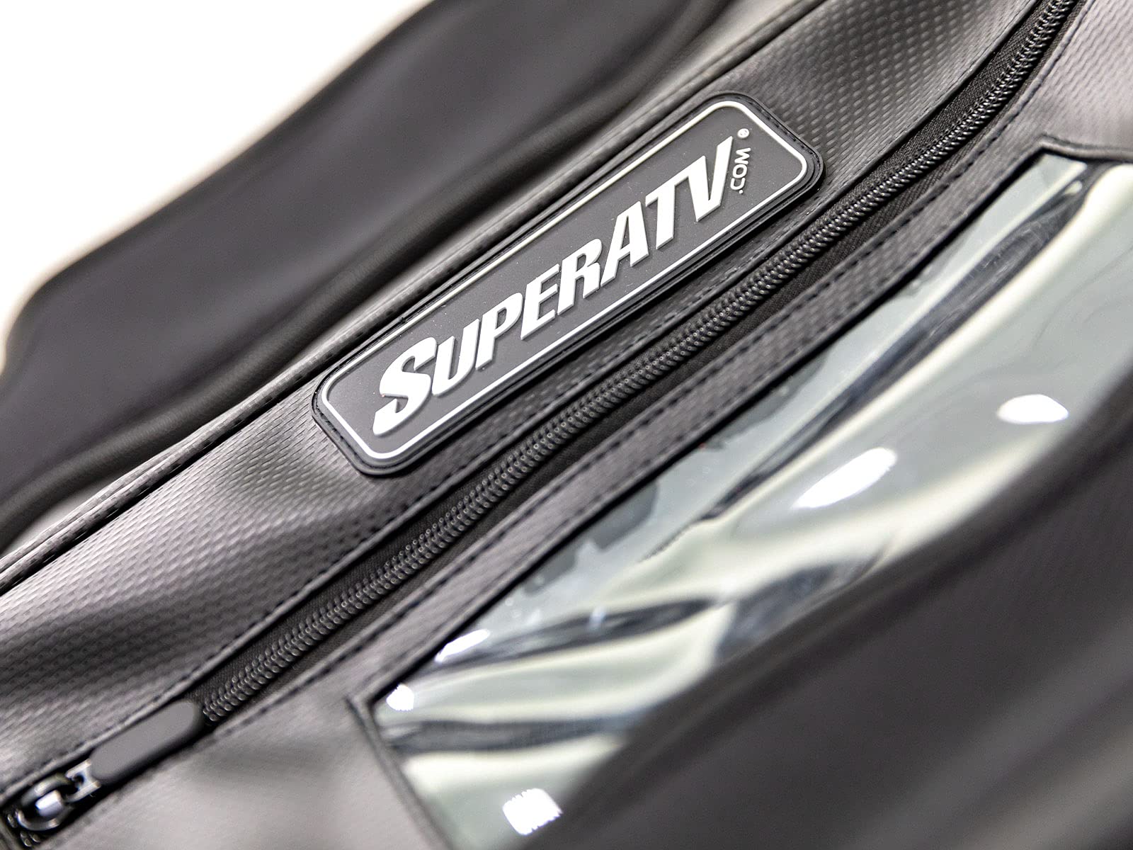 SuperATV UTV Water-Resistant Overhead Storage Bag Compatible With CanAm Maverick X3 (See Fitment) - 2 compartments | Clear Phone Window | Easily Installs with Hook and Loop Straps