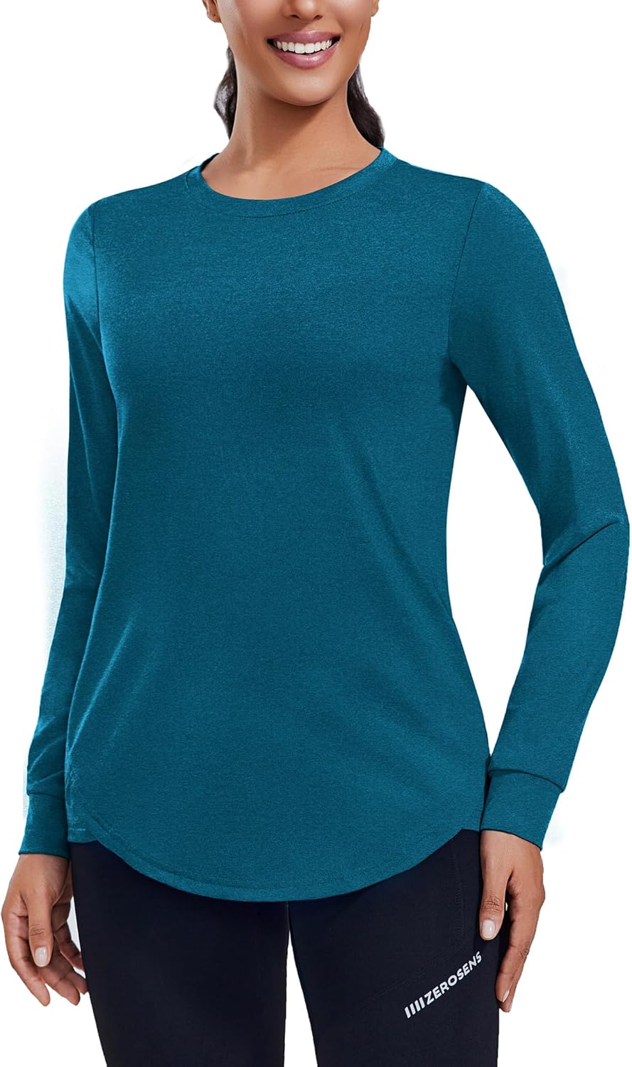 PINSPARK Long Sleeve Workout Tops for Women Crewneck Yoga Shirts Lightweight Athletic Gym Running Fall Sport T-Shirt