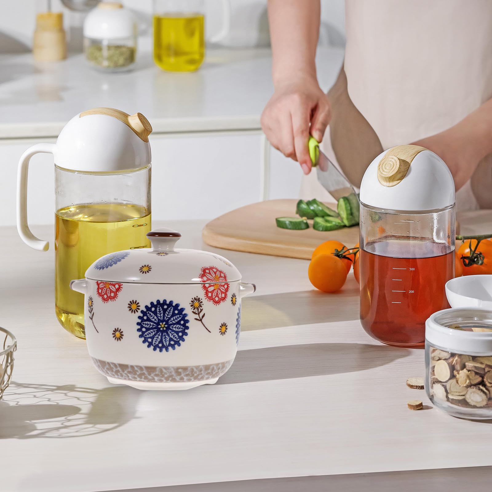 Zuppiera con Coperchio, senza Sbavature in Terracotta Design Giapponese da 1000ml e Tecnologia di Stampaggio Integrato e Decorazione Festiva per Cucina