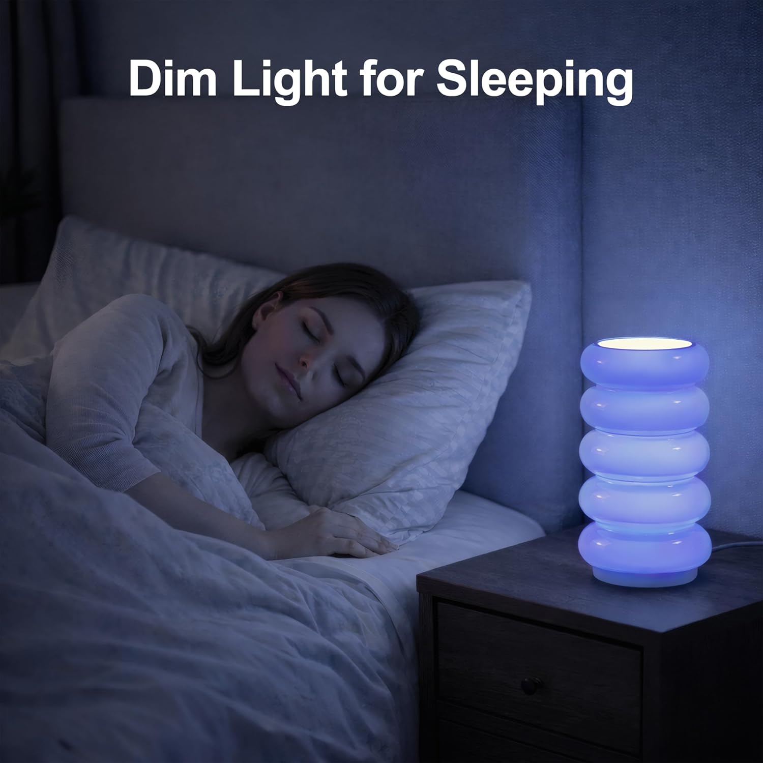 10.4” 5-Tier Stacked Bubble Glass Table Lamp for Living Room, Stepless Dimmable Nightstand Lamp for Bedroom Desk, Home Decor, Dorm, Bedside, Entryway, Bookshelf, Bulb Not Included, Blue