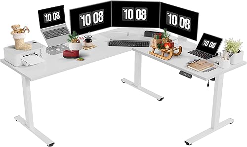 Vista 13 de SANODESK Escritorio eléctrico de esquina en forma de L de 71 x 63 pulgadas, ajuste de altura de memoria, marco negro superior negro
