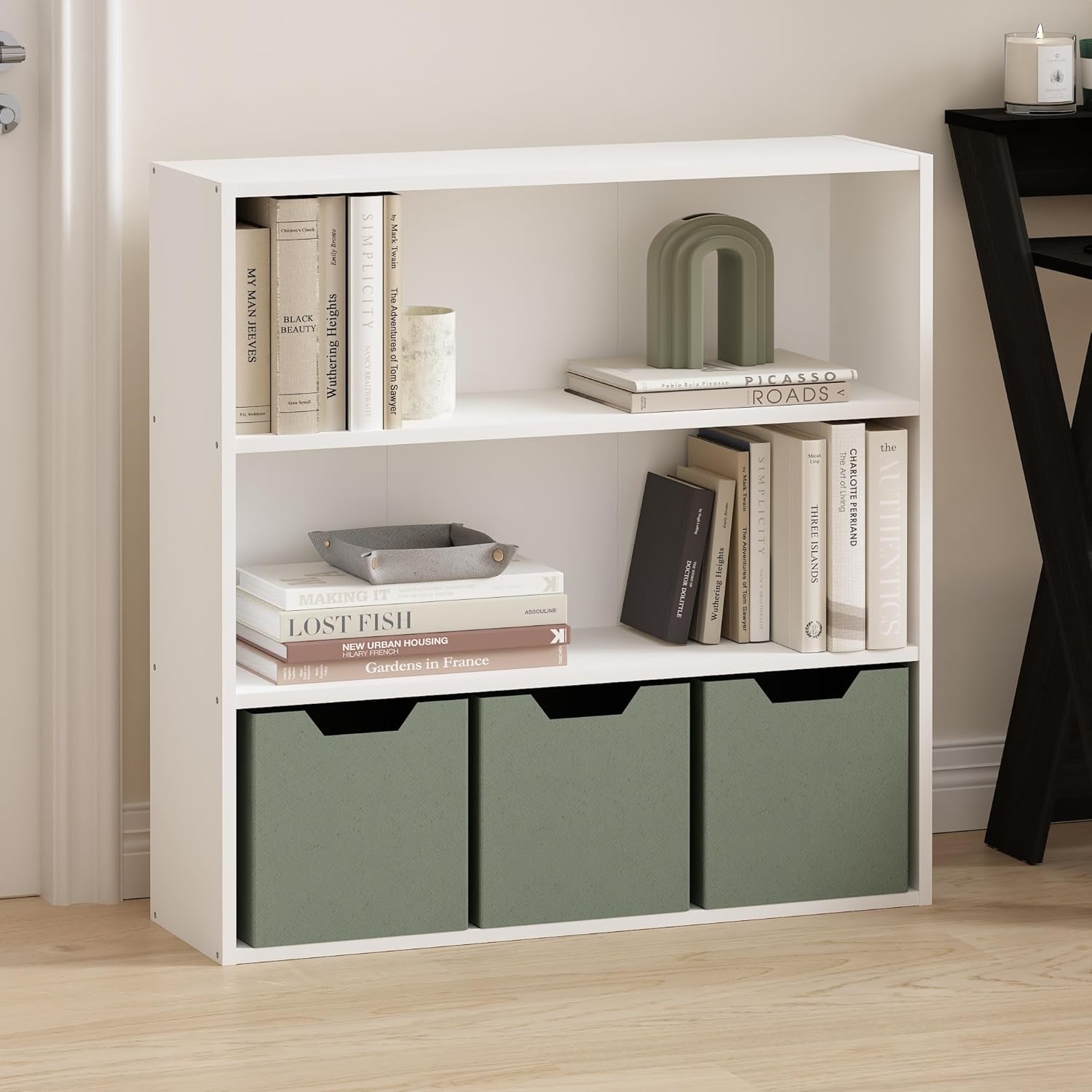 Furinno PASIR Book Shelf, 3-Tier Bookshelf with Open Storage Shelf, Standing Bookcase, 9.3 x 31.3 x 31.5, Easy Assembly, for Living Room, Bedroom, Home Office, White White 9.3 (D) x 31.3 (W) x 31.5 (H) inches