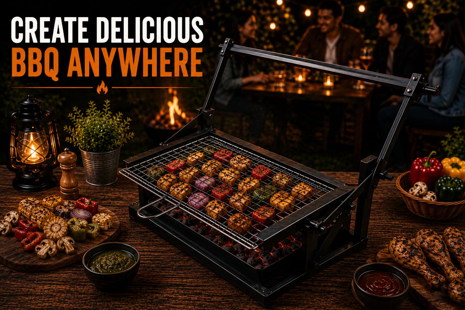 Charcoal BBQ Grill Set - Rotatable & Portable -7
