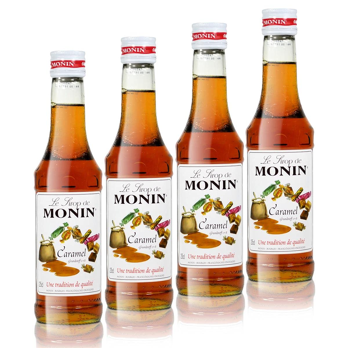 4x Monin Karamell / Caramel Sirup, 250 ml Flasche