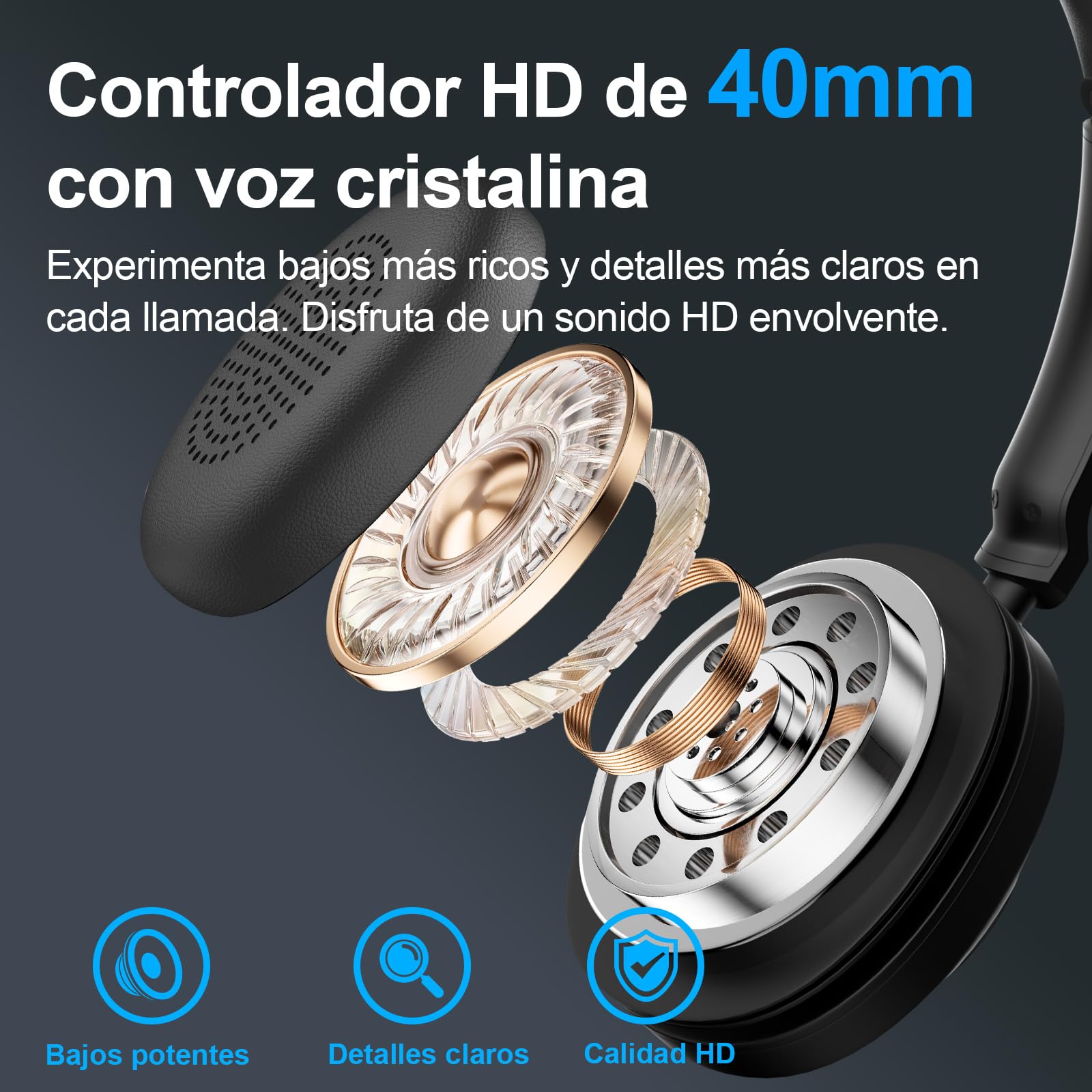 Voistek Auriculares Inalámbricos Bluetooth con Micrófono y Cancelación de Ruido, Dongle USB para PC, Botón de Silencio, Base de Carga, Ideales para Oficina, Reunión, Zoom, Call Center, Ordenador